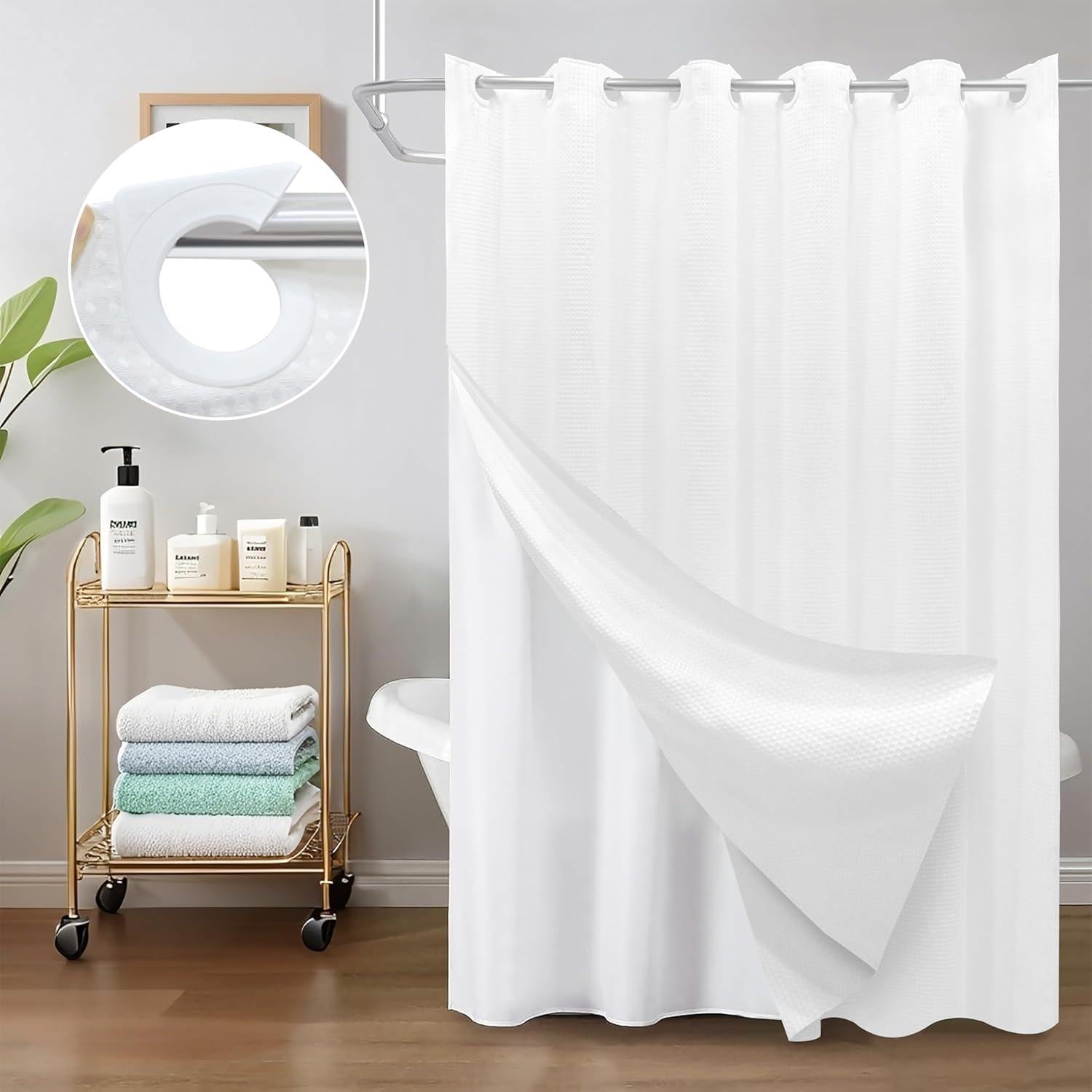 Cortina de Ducha INHOUSOLU 72x84" Sin Ganchos 100% Poliéster