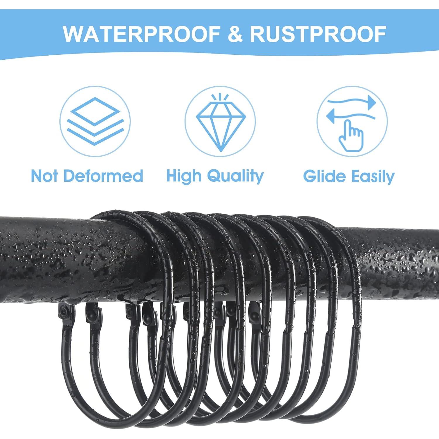 Anillas para Cortina de Ducha Goowin, 12 Pcs Metal Negro