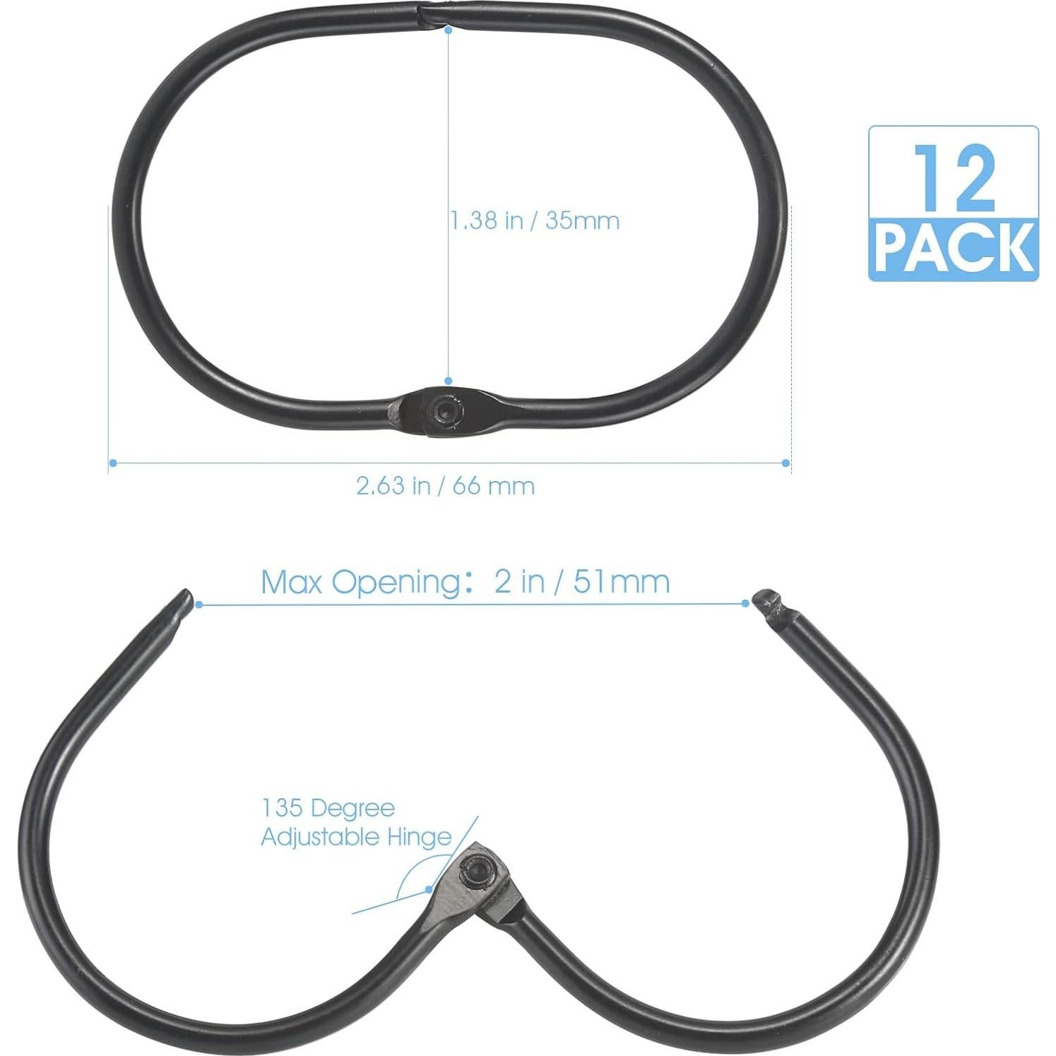 Anillas para Cortina de Ducha Goowin, 12 Pcs Metal Negro