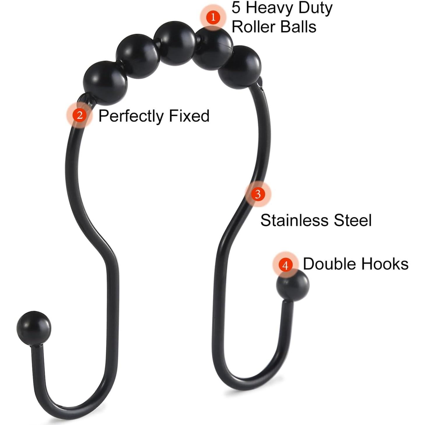 Ganchos para Cortina de Ducha Goowin, 12 Pcs, Acero Inoxidable Negro