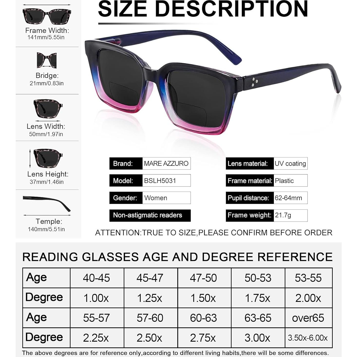 Gafas de Sol Bifocales MARE AZZURO 3.5 para Mujeres
