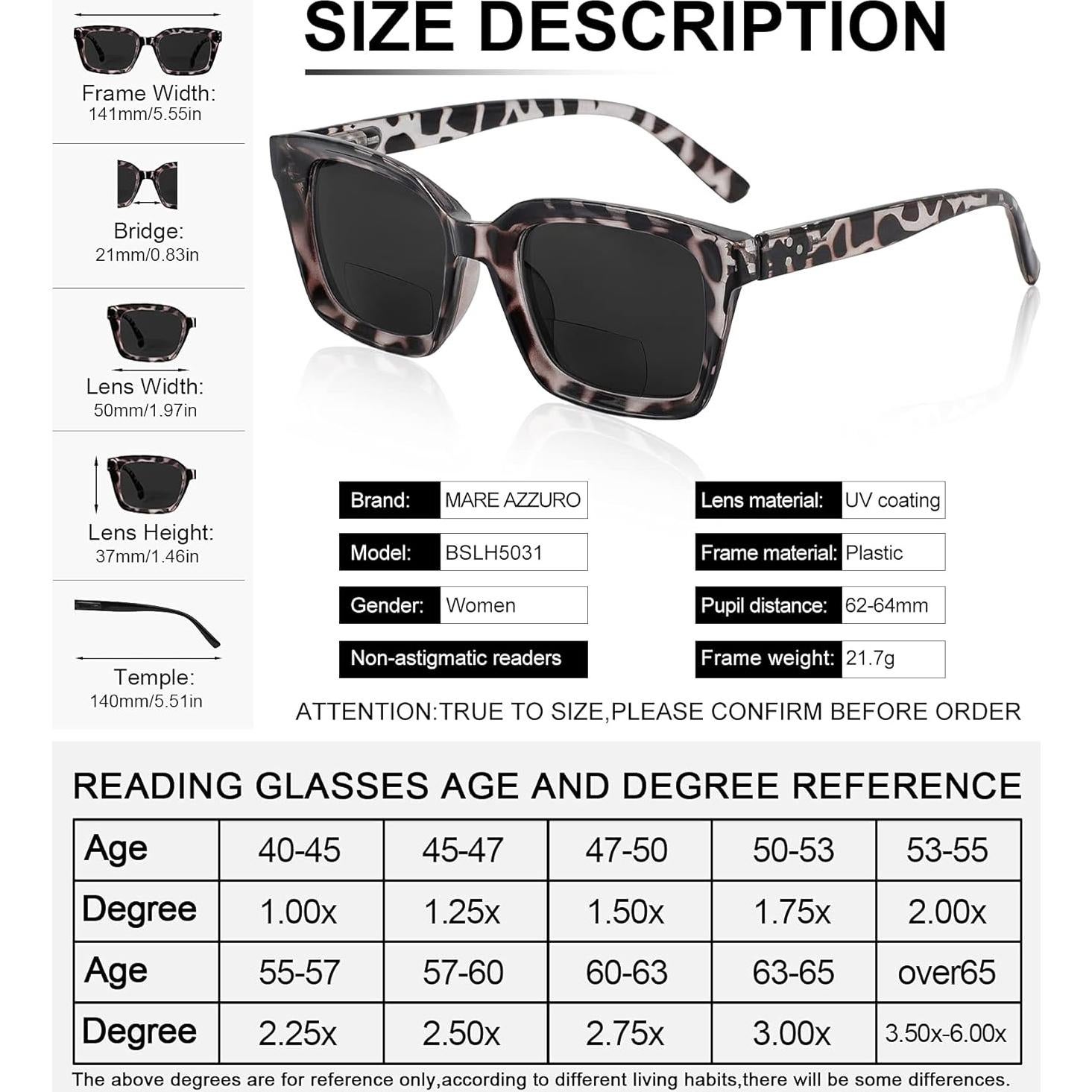 Gafas de Sol Bifocales MARE AZZURO Leopardo 3.5 para Mujeres