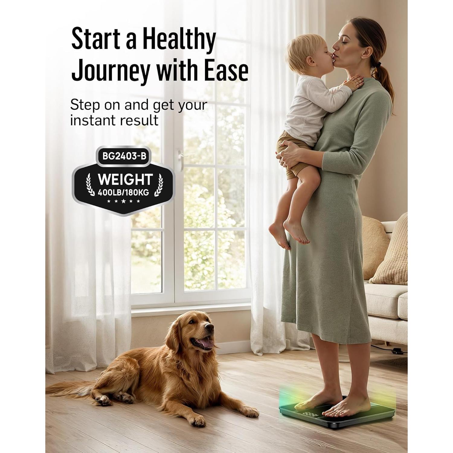 Báscula Digital de Baño RunStar BG2403, 181kg, Pantalla LED