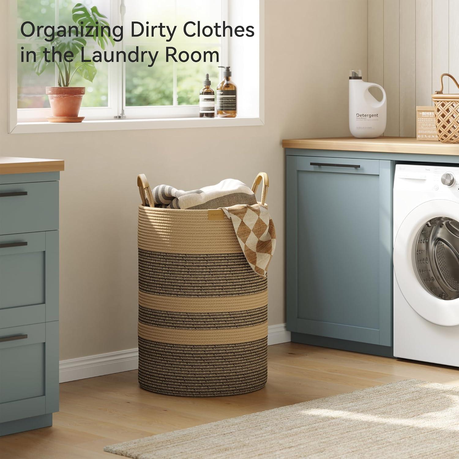 Cesta de Ropa Plegable Nunsino 95L Algodón Marrón Oscuro