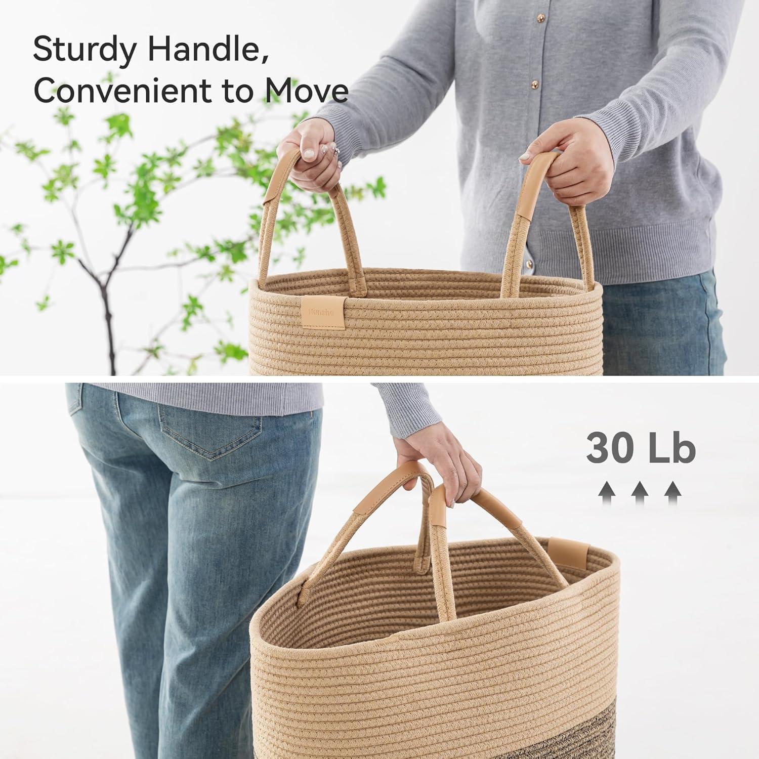 Cesta de Ropa Plegable Nunsino 95L Algodón Marrón Oscuro