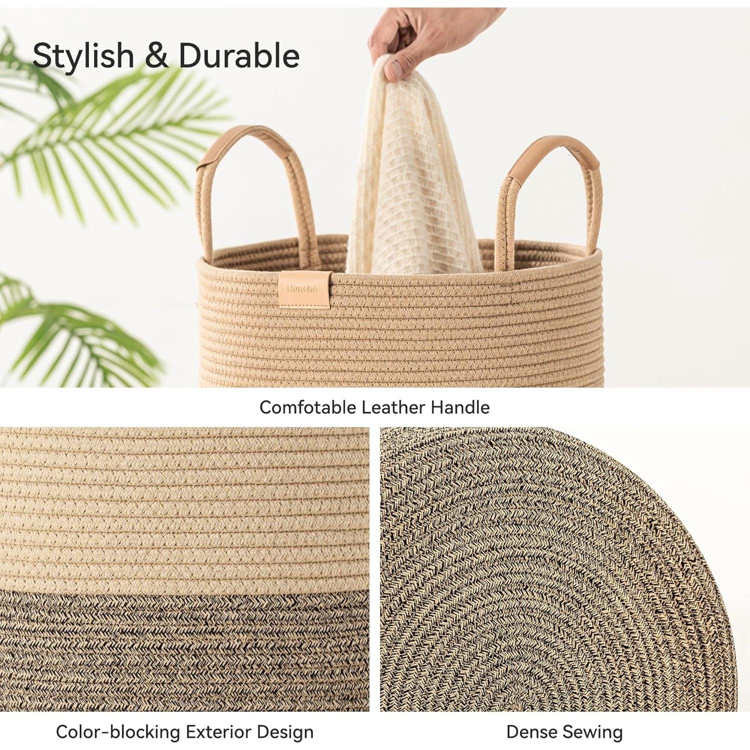 Cesta de Ropa Plegable Nunsino 95L Algodón Marrón Oscuro