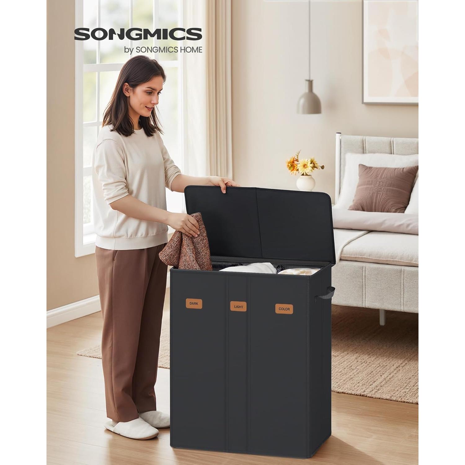 Hampér de Ropa SONGMICS 180L 3 Compartimentos Negro