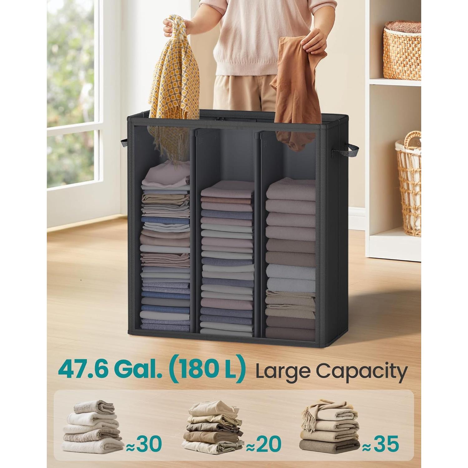 Hampér de Ropa SONGMICS 180L 3 Compartimentos Negro