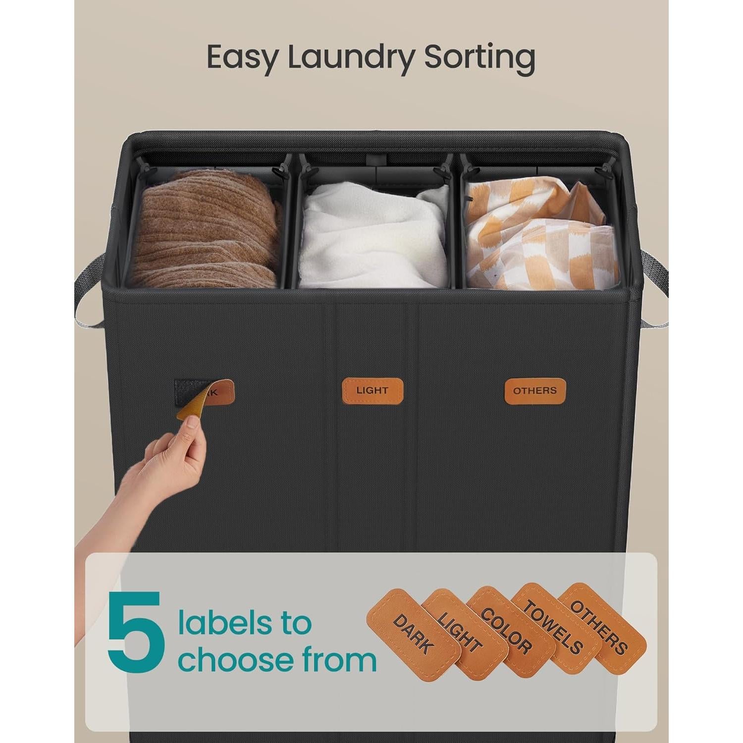 Hampér de Ropa SONGMICS 180L 3 Compartimentos Negro