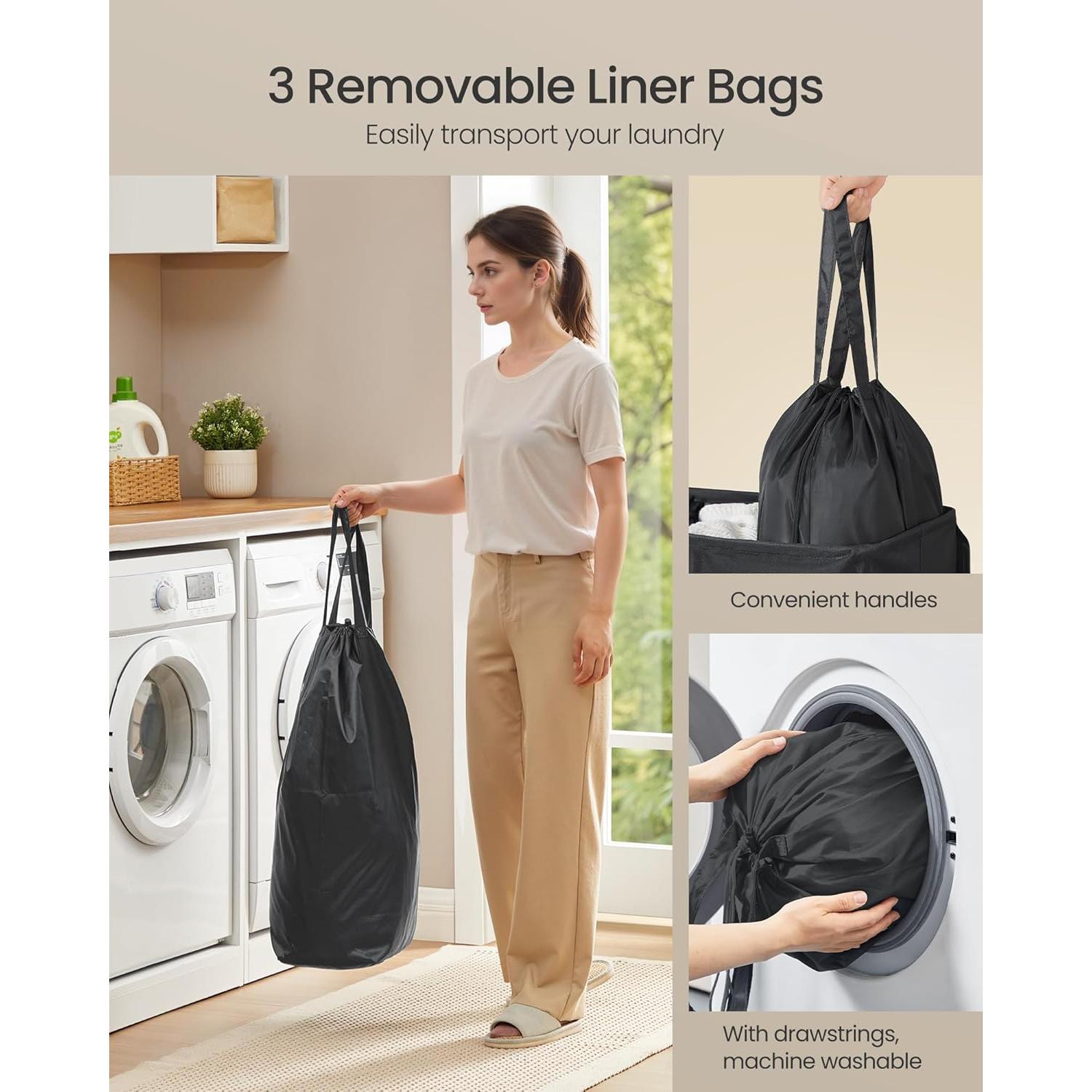 Hampér de Ropa SONGMICS 180L 3 Compartimentos Negro