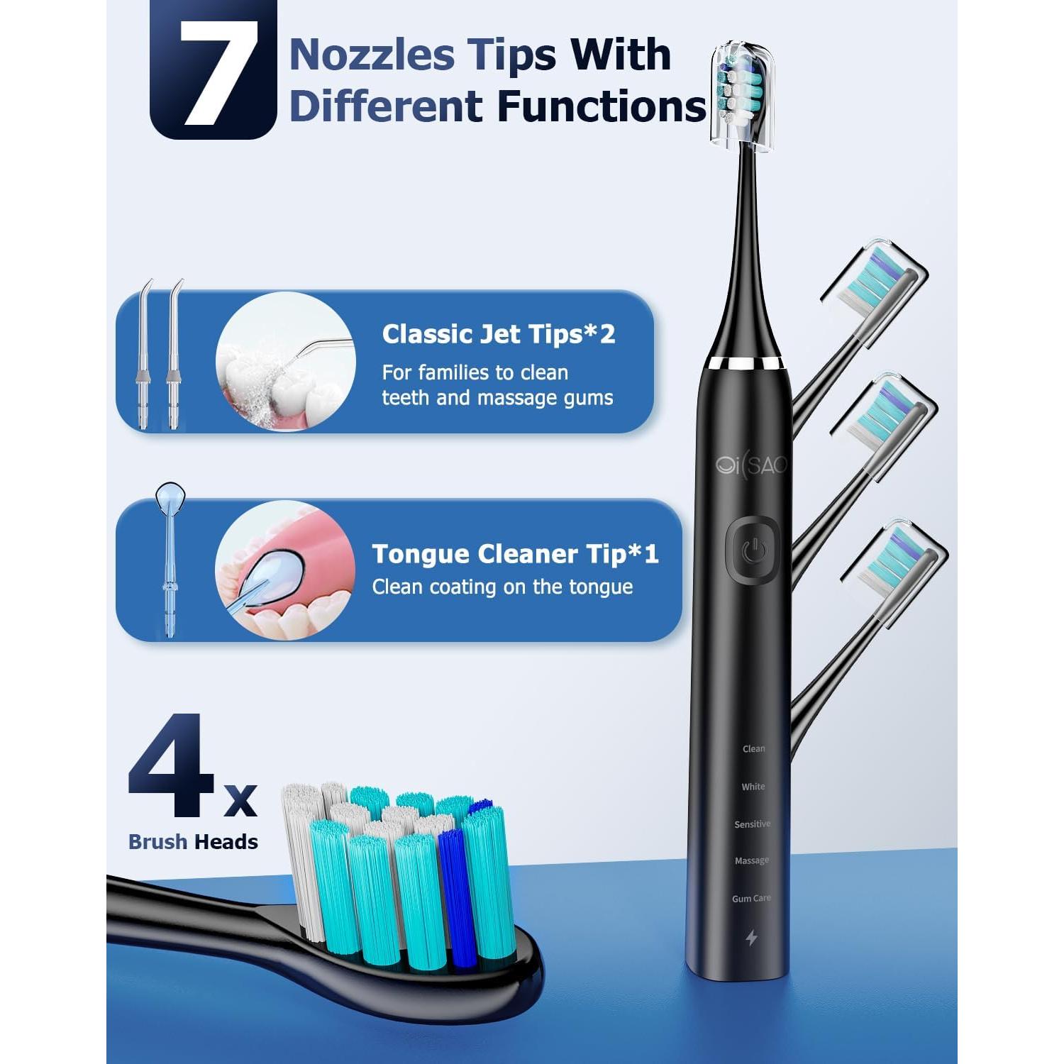 Cepillo de dientes eléctrico OILSAO con irrigador 600ml - 5 modos