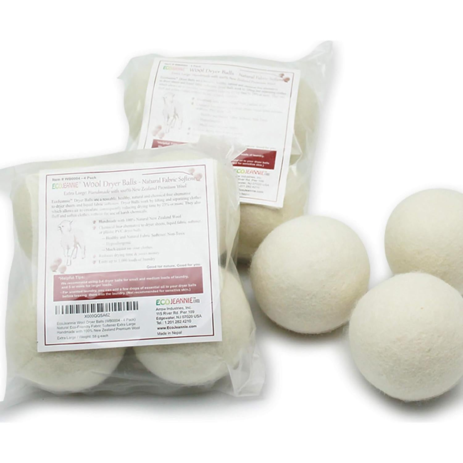 Bolas de Secadora de Lana EcoJeannie - 4 Pack XL Ecológicas