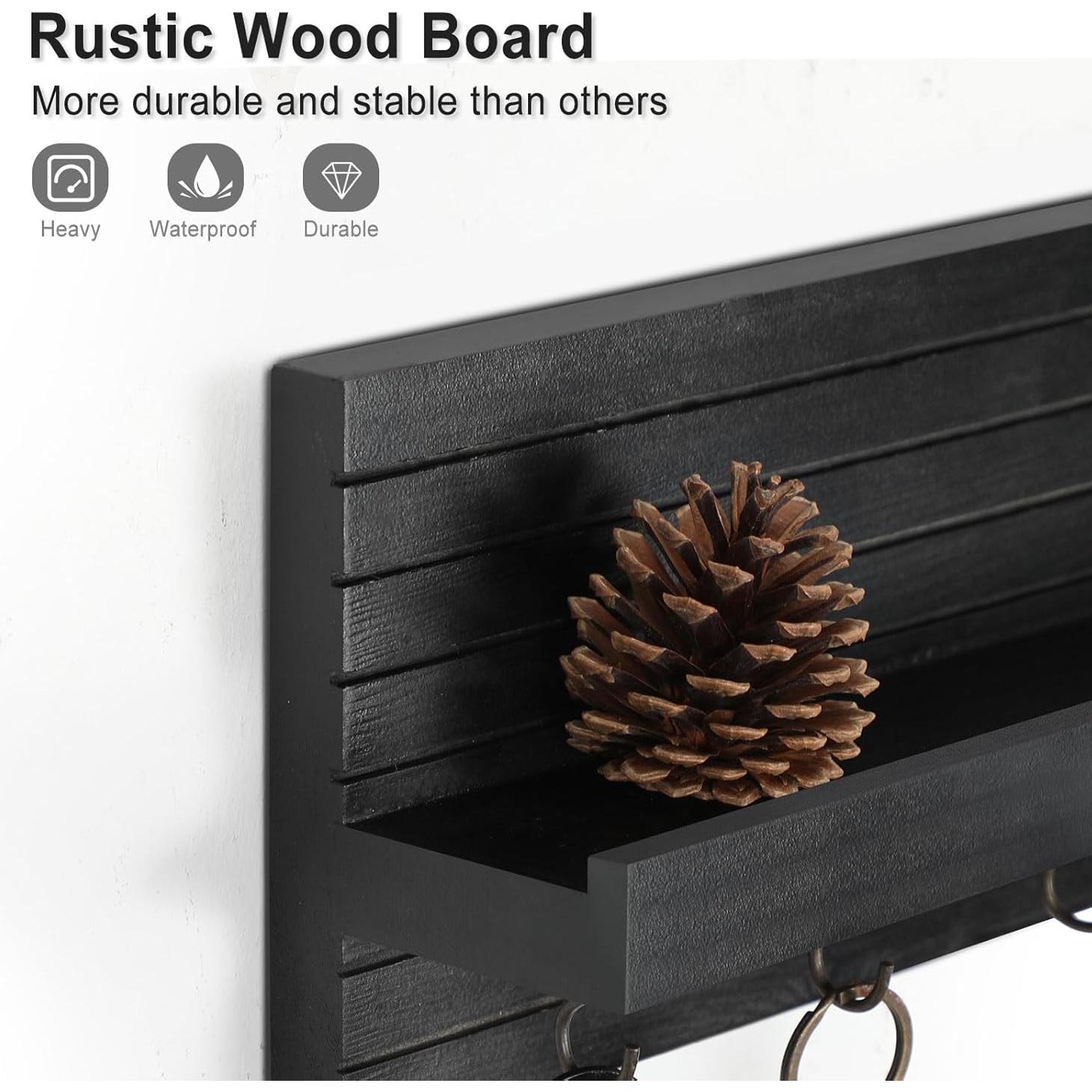 Soporte de Llaves de Madera Lwenki Mediano Negro con Estante