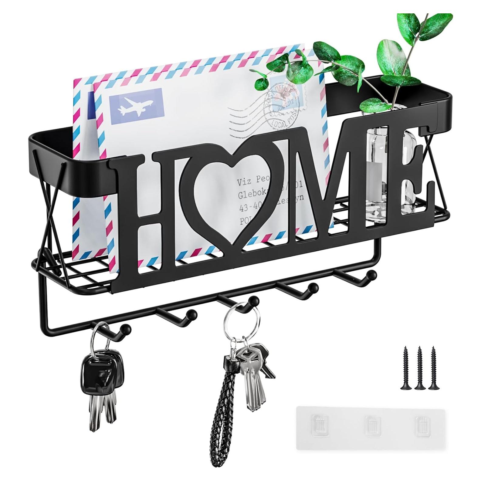 Soporte de Llaves para Pared OHOBABY 5 Ganchos Negro Mate