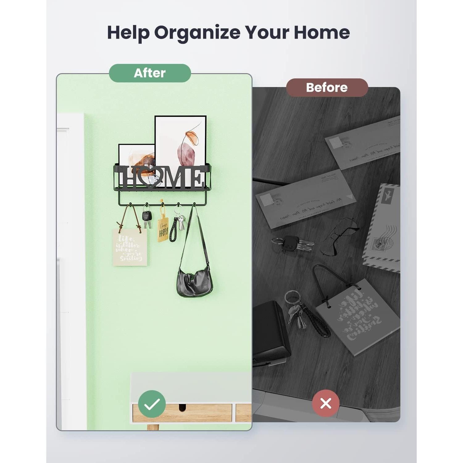 Soporte de Llaves para Pared OHOBABY 5 Ganchos Negro Mate