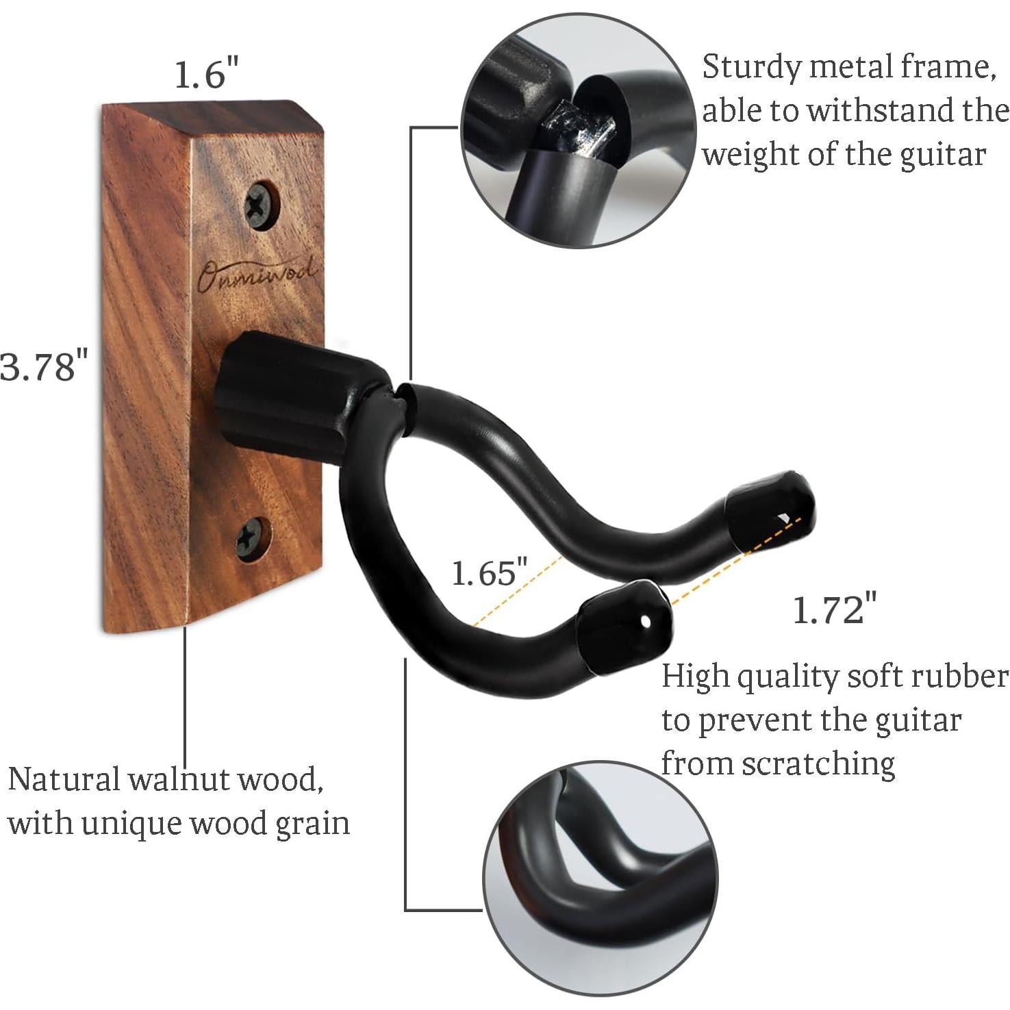 Soporte de Pared para Ukulele Onmiwod de Madera de Nogal Negro