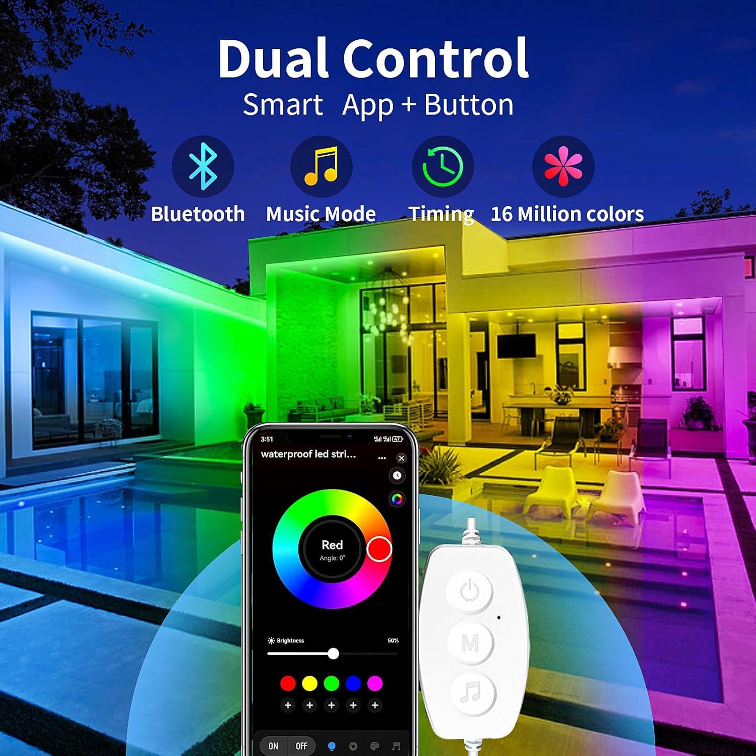 Luces de tira LED exteriores KSIPZE 5.03m IP68 RGB con Bluetooth