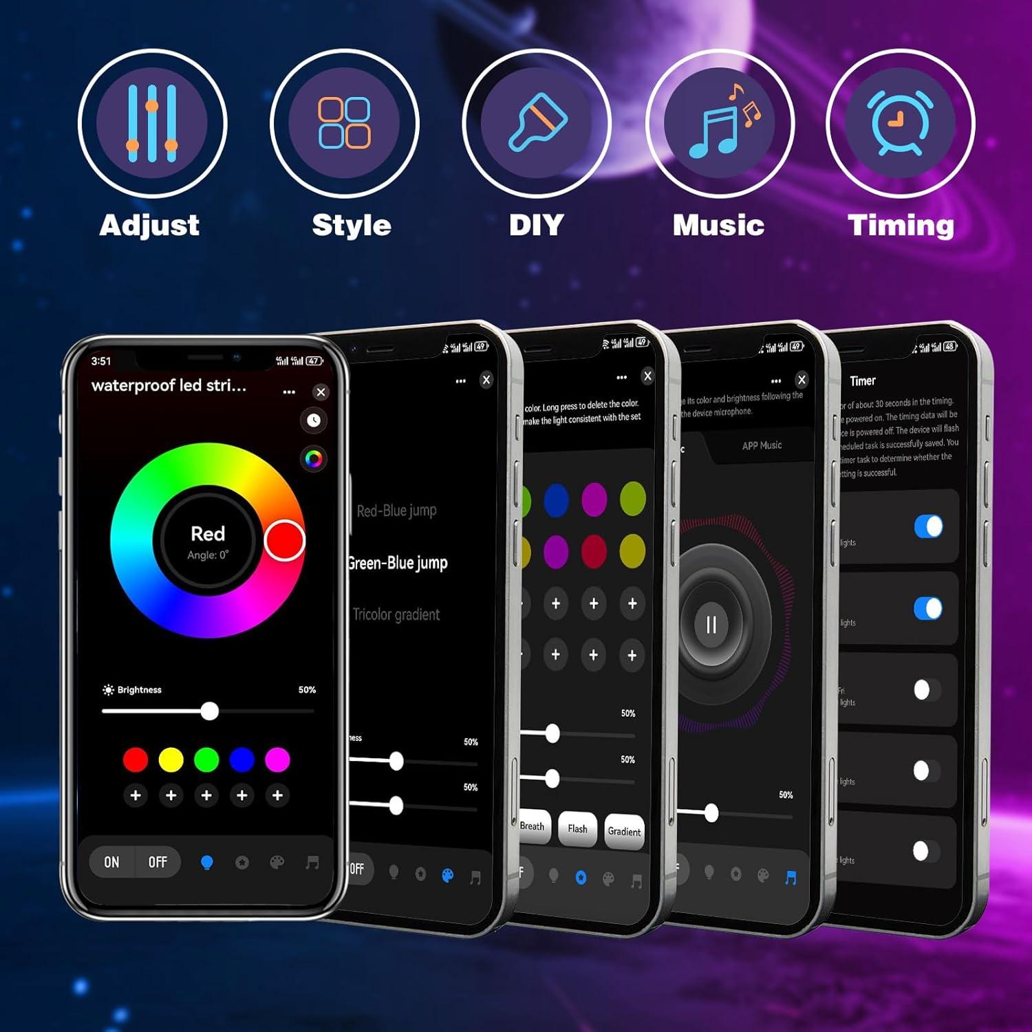 Luces de tira LED exteriores KSIPZE 5.03m IP68 RGB con Bluetooth