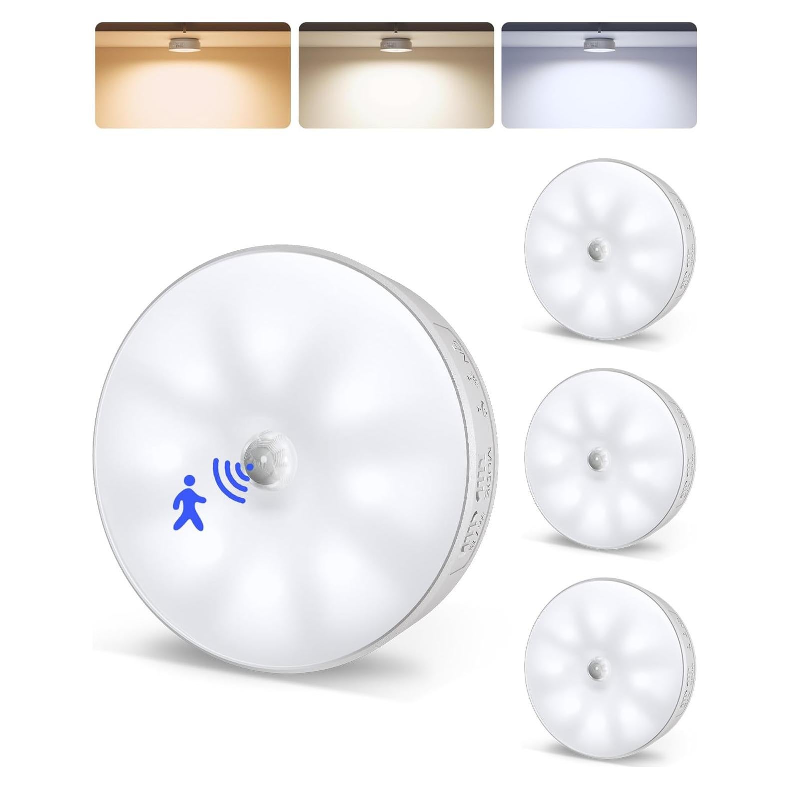 EZVALO Paquete de 4 Luces LED Puck con Sensor de Movimiento