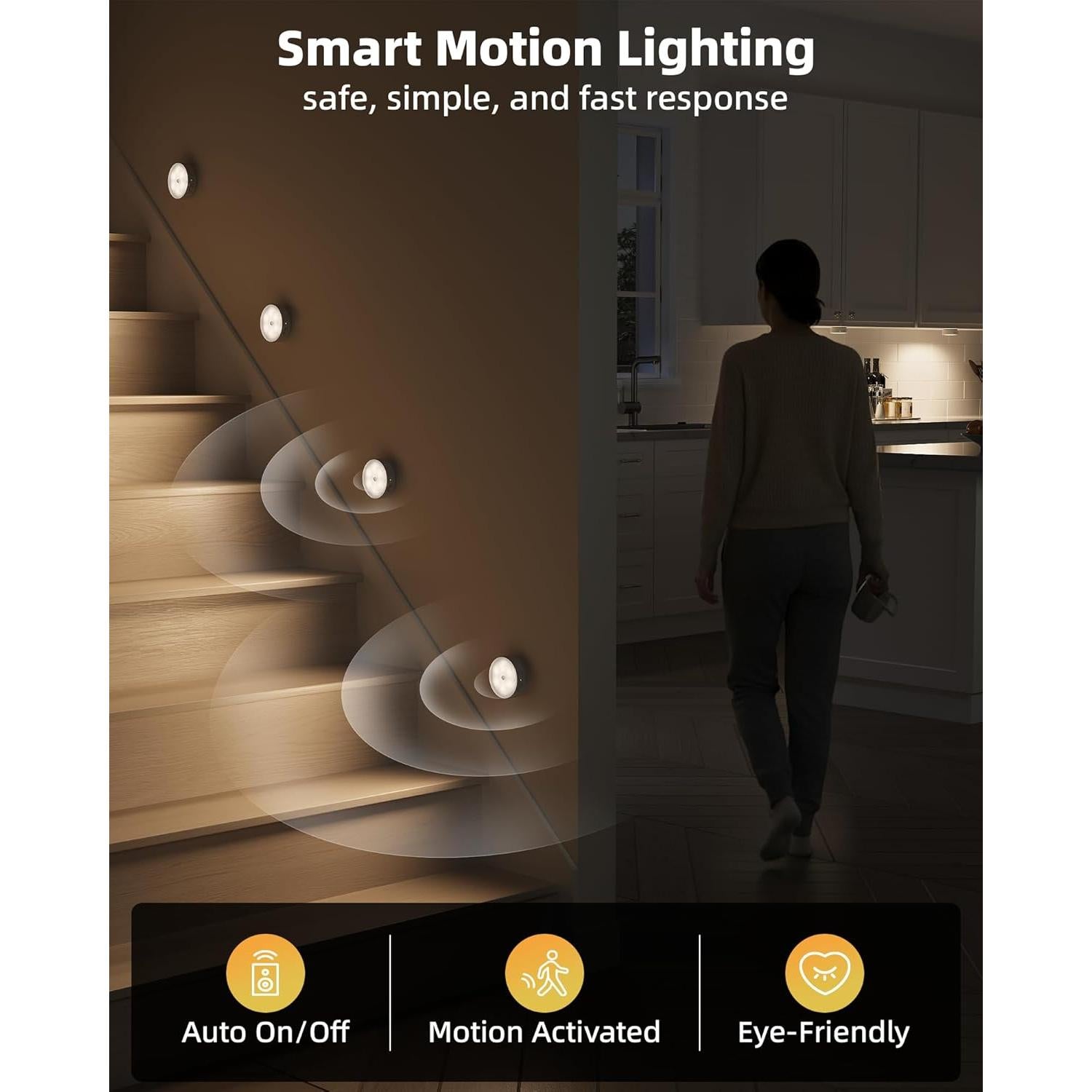 EZVALO Paquete de 4 Luces LED Puck con Sensor de Movimiento