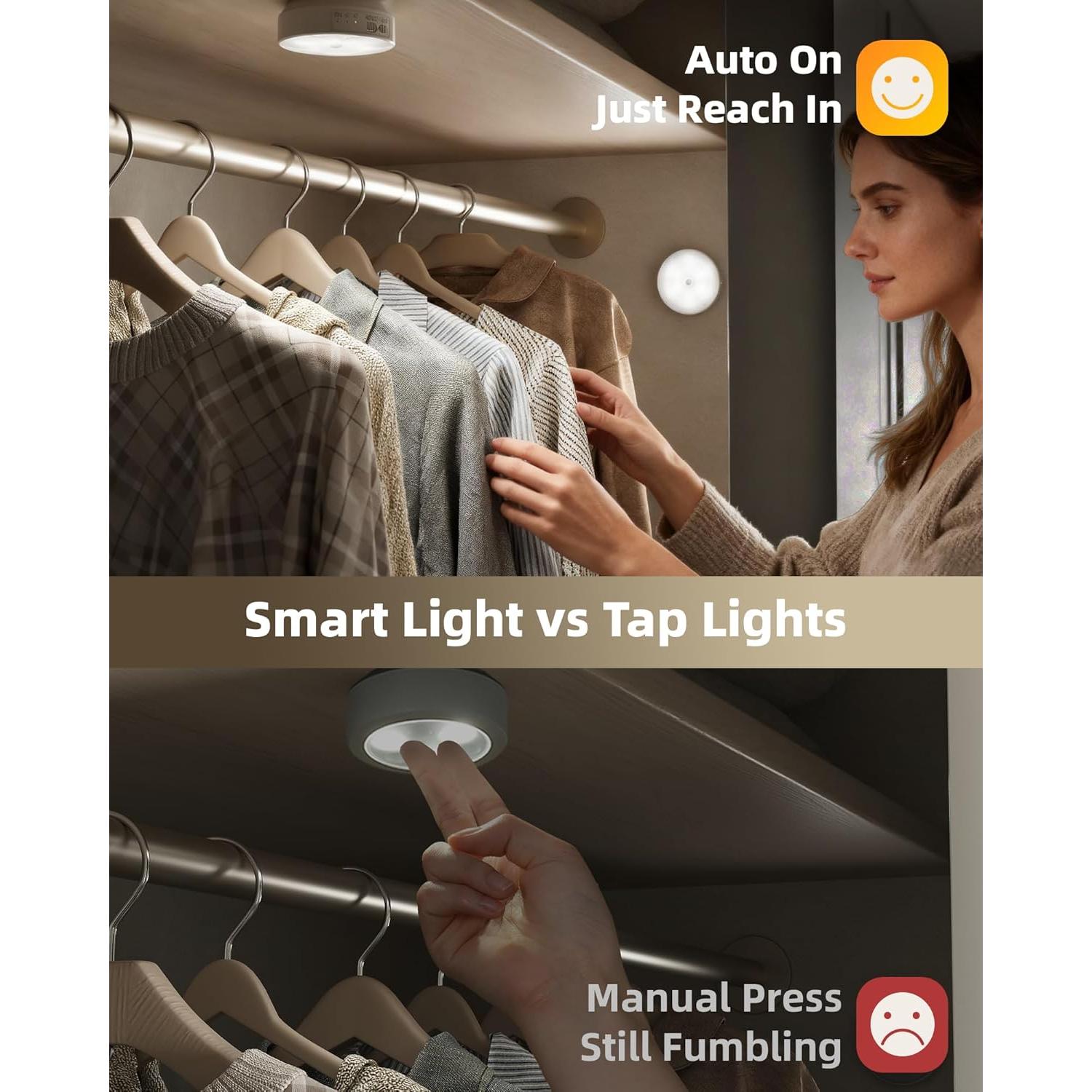 EZVALO Paquete de 4 Luces LED Puck con Sensor de Movimiento