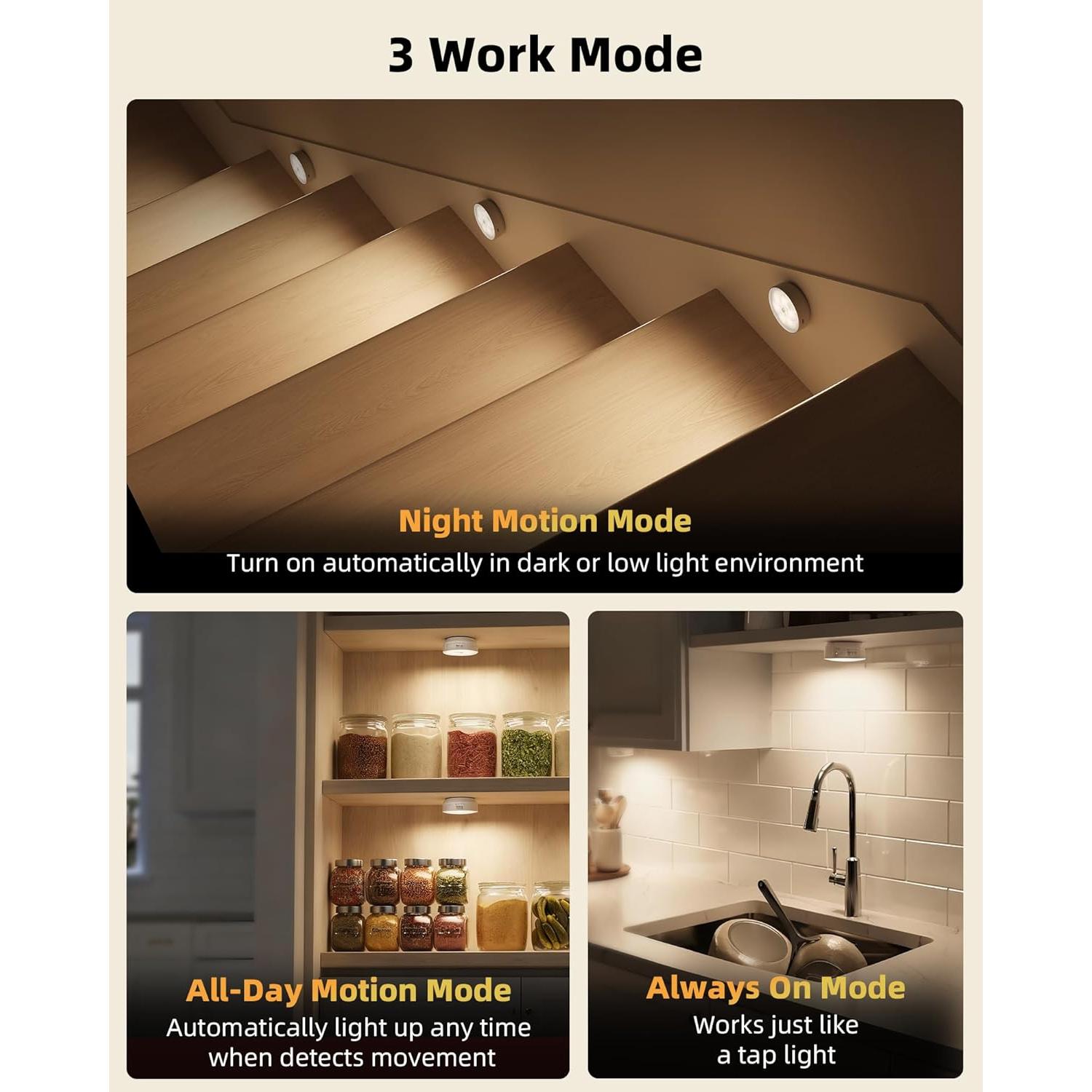 EZVALO Paquete de 4 Luces LED Puck con Sensor de Movimiento