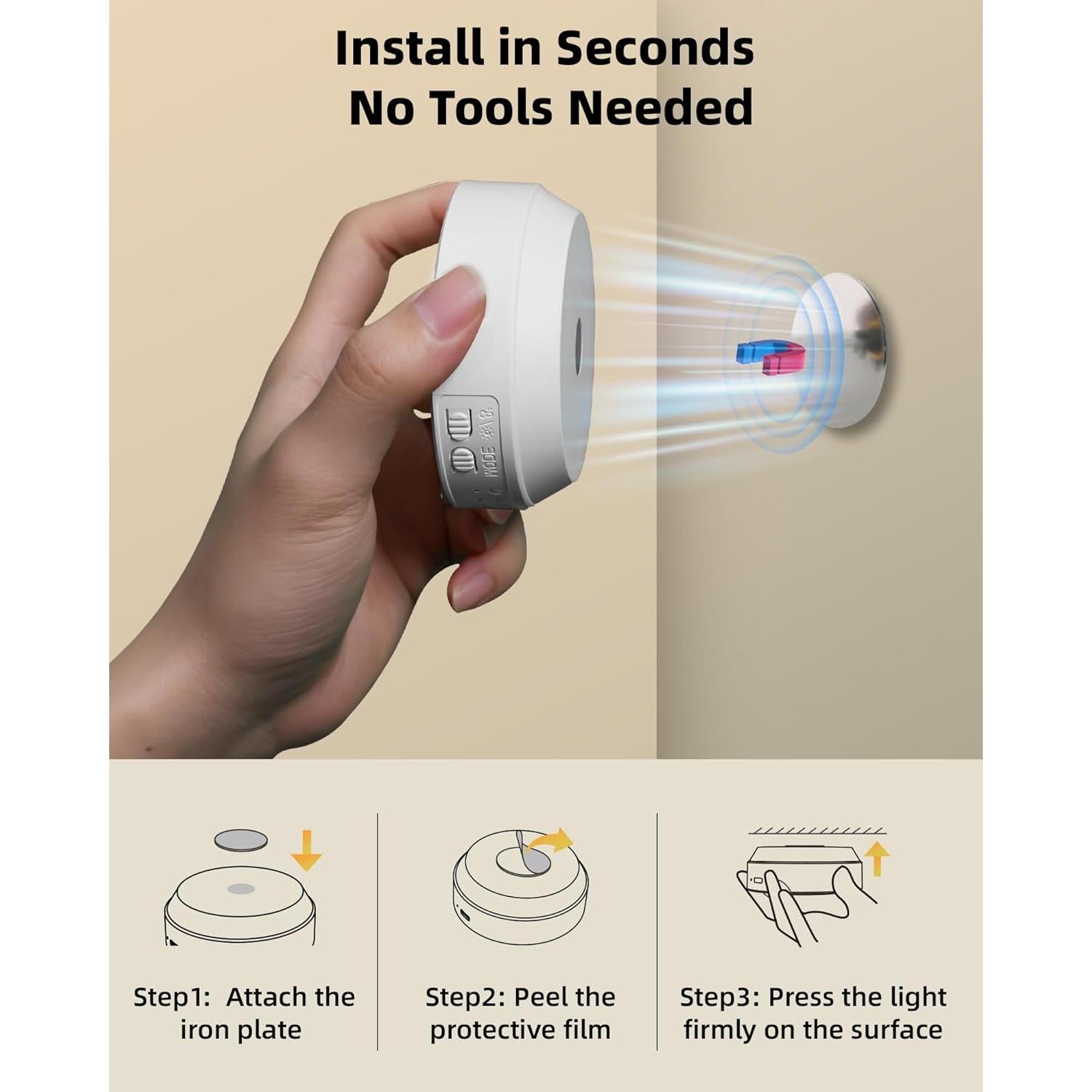 EZVALO Paquete de 4 Luces LED Puck con Sensor de Movimiento