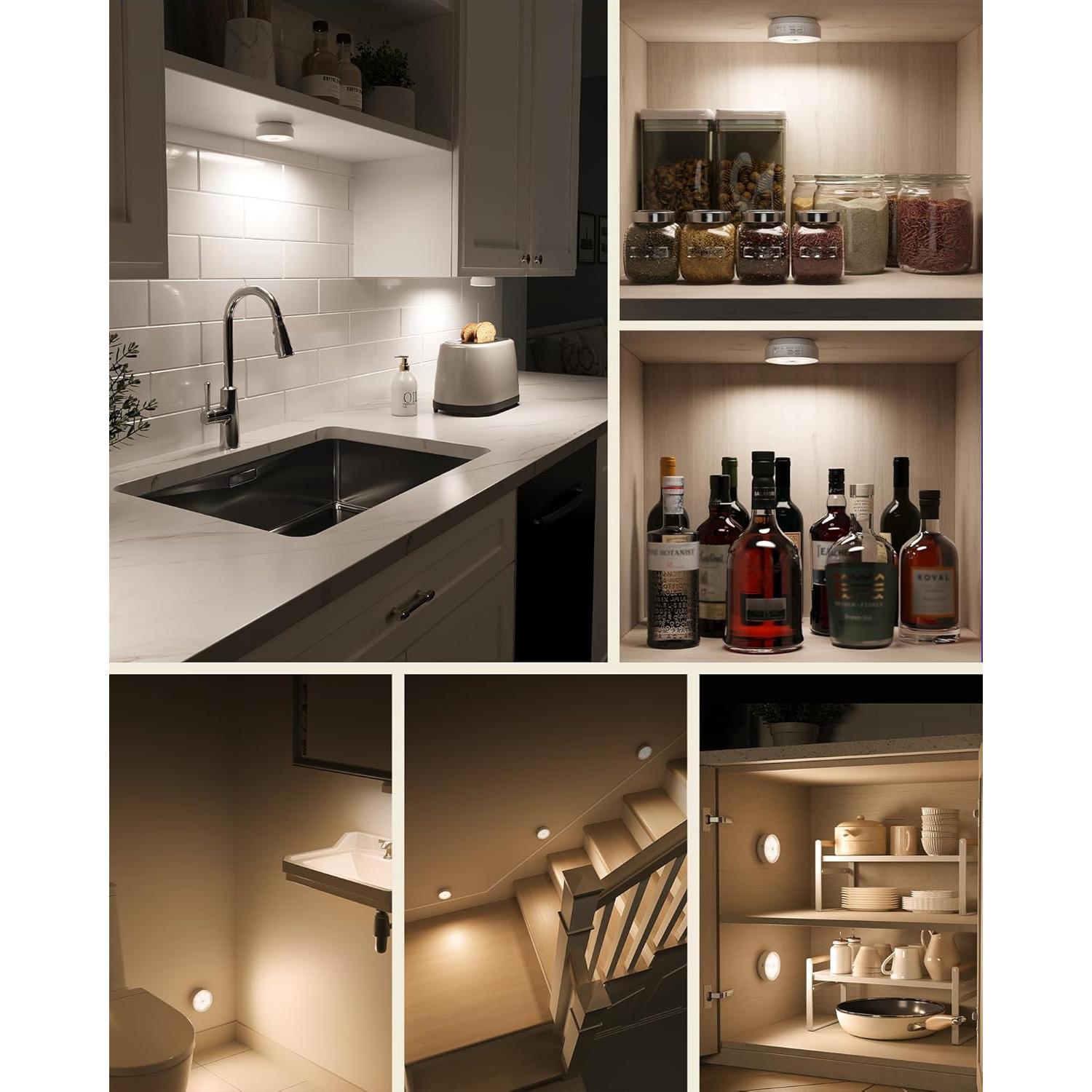 EZVALO Paquete de 4 Luces LED Puck con Sensor de Movimiento