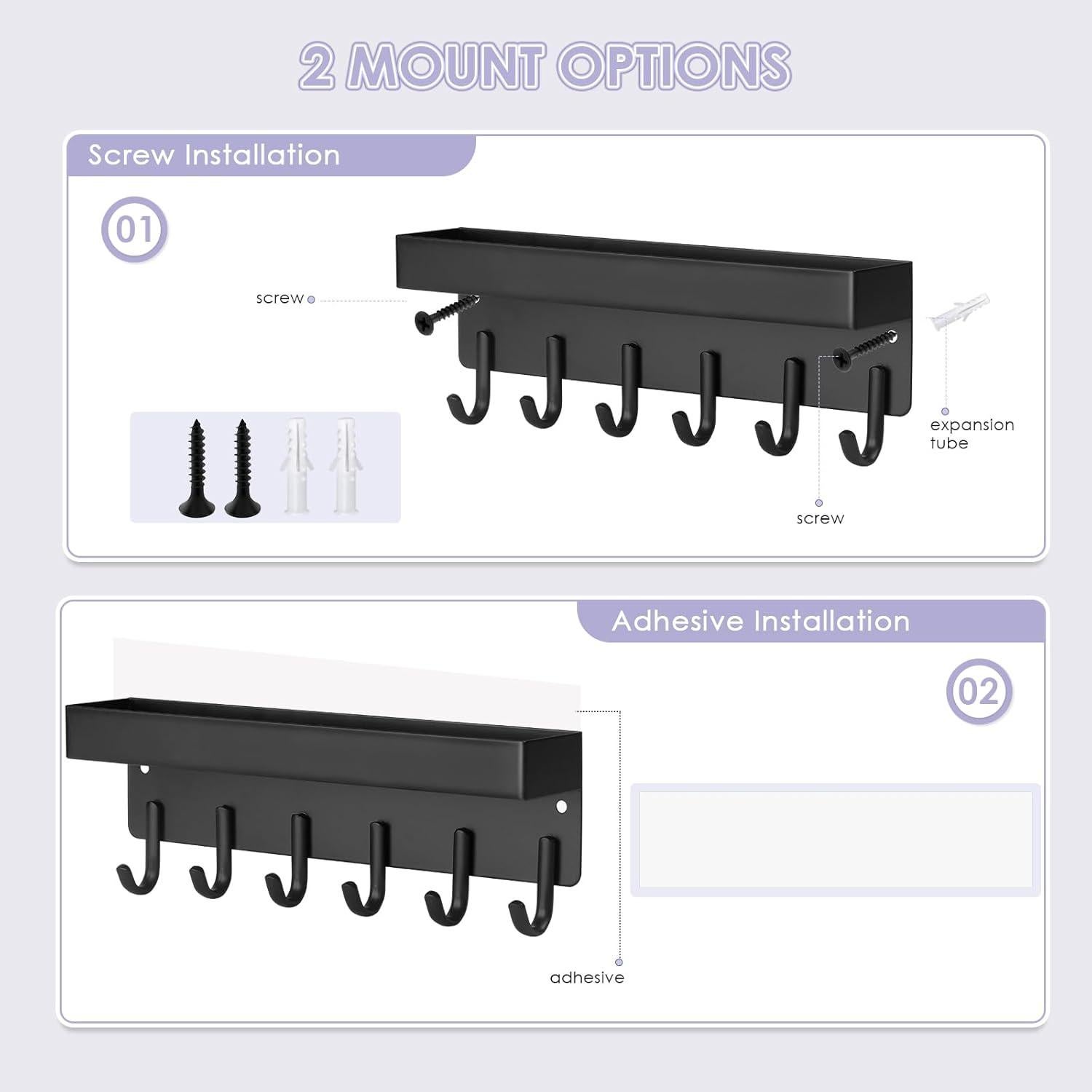 Soporte de Llaves VIS'V Montaje en Pared Negro 6 Ganchos