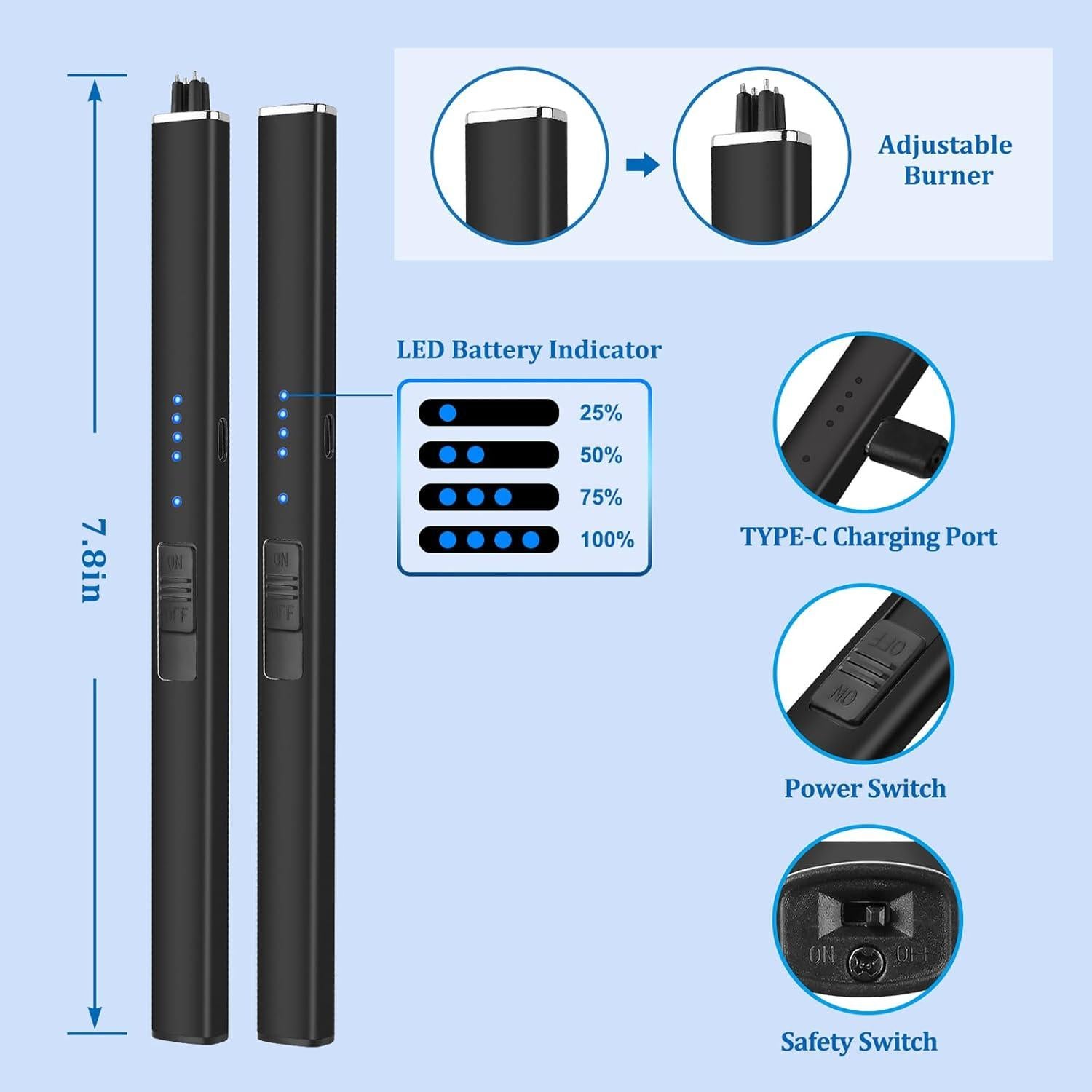 Encendedor Eléctrico Recargable Likeny Negro Doble Arco USB