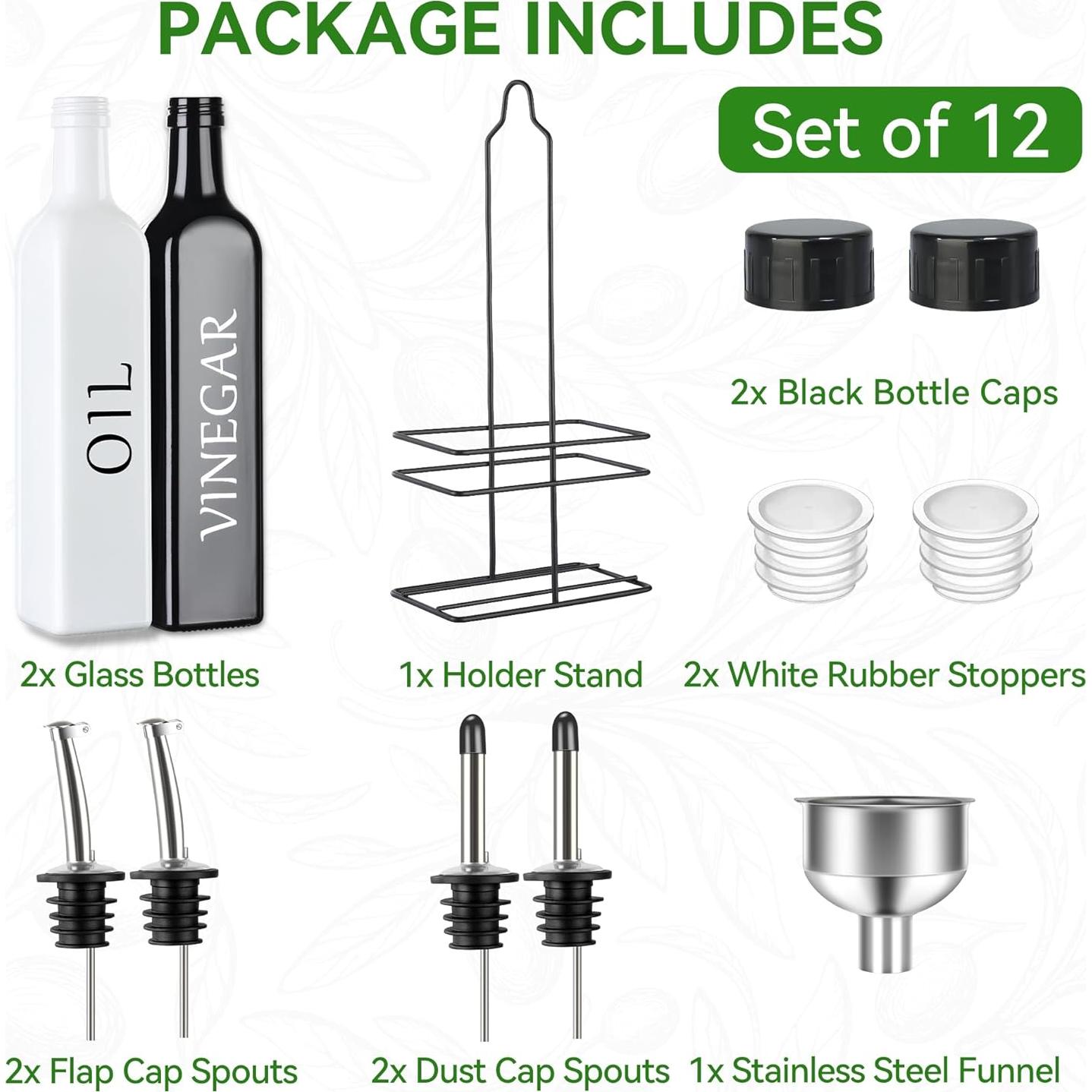 Juego de dispensadores de aceite y vinagre Vakoo 500ml vidrio