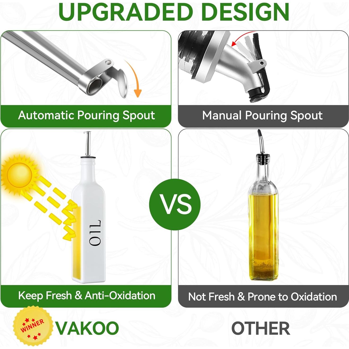 Juego de dispensadores de aceite y vinagre Vakoo 500ml vidrio