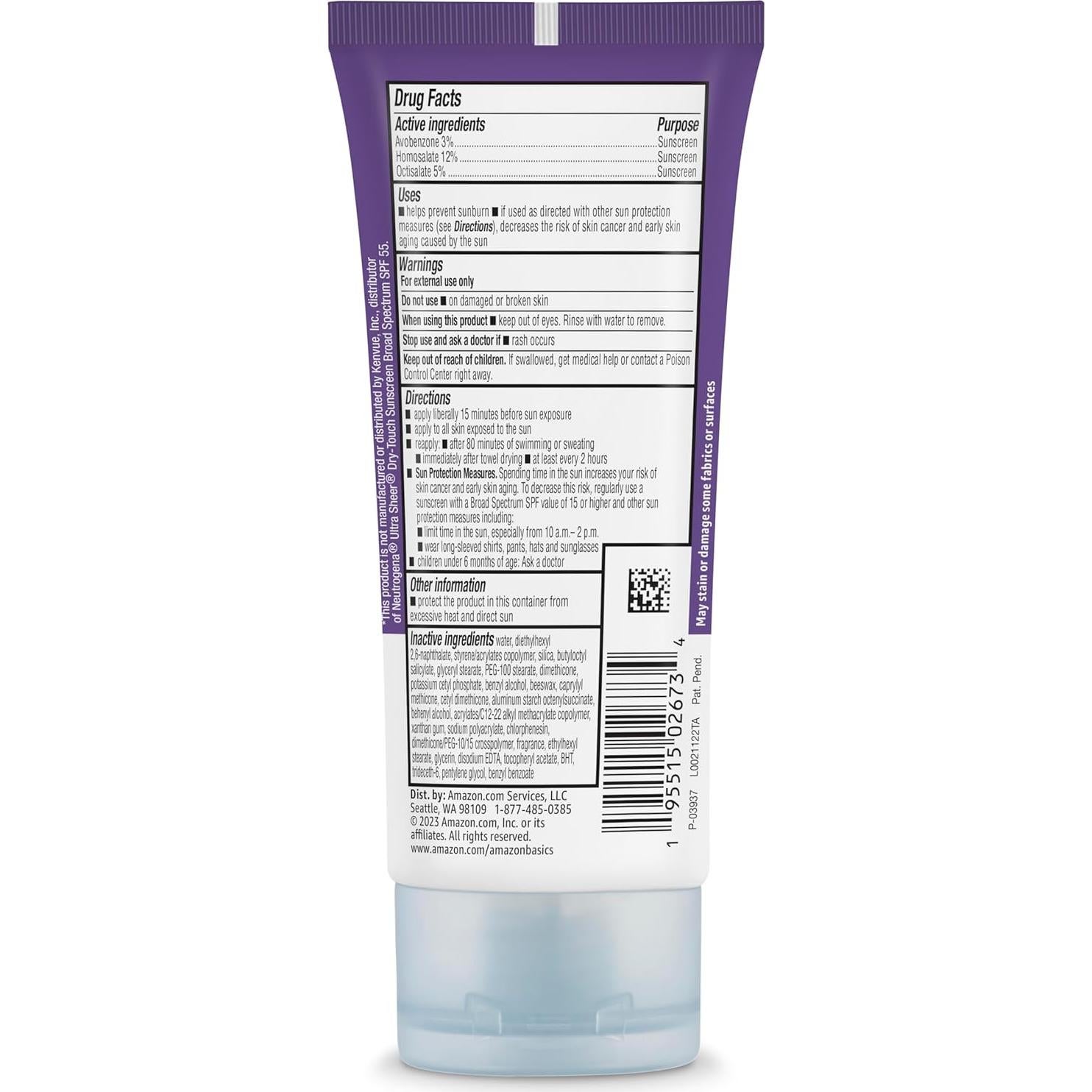 Protector Solar Facial Amazon Basics SPF 55 Resistente al Agua