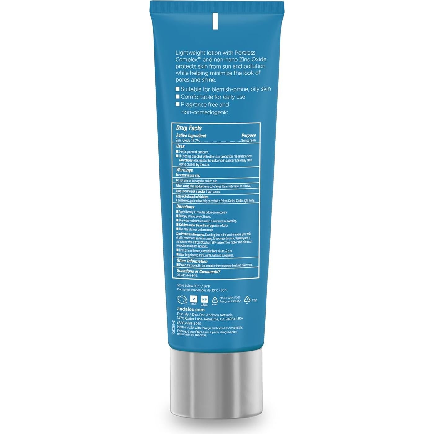 Andalou Naturals Protector Solar Facial SPF 30 - 80 ml