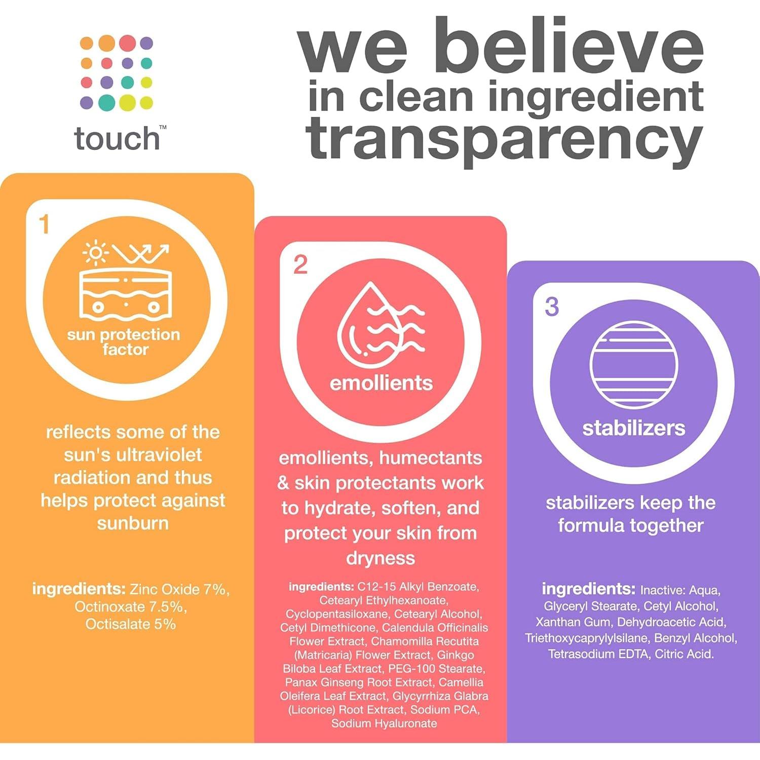 Crema Hidratante Facial Touch SPF 30 con Vitamina C y Ácido Hialurónico - 93.6 g