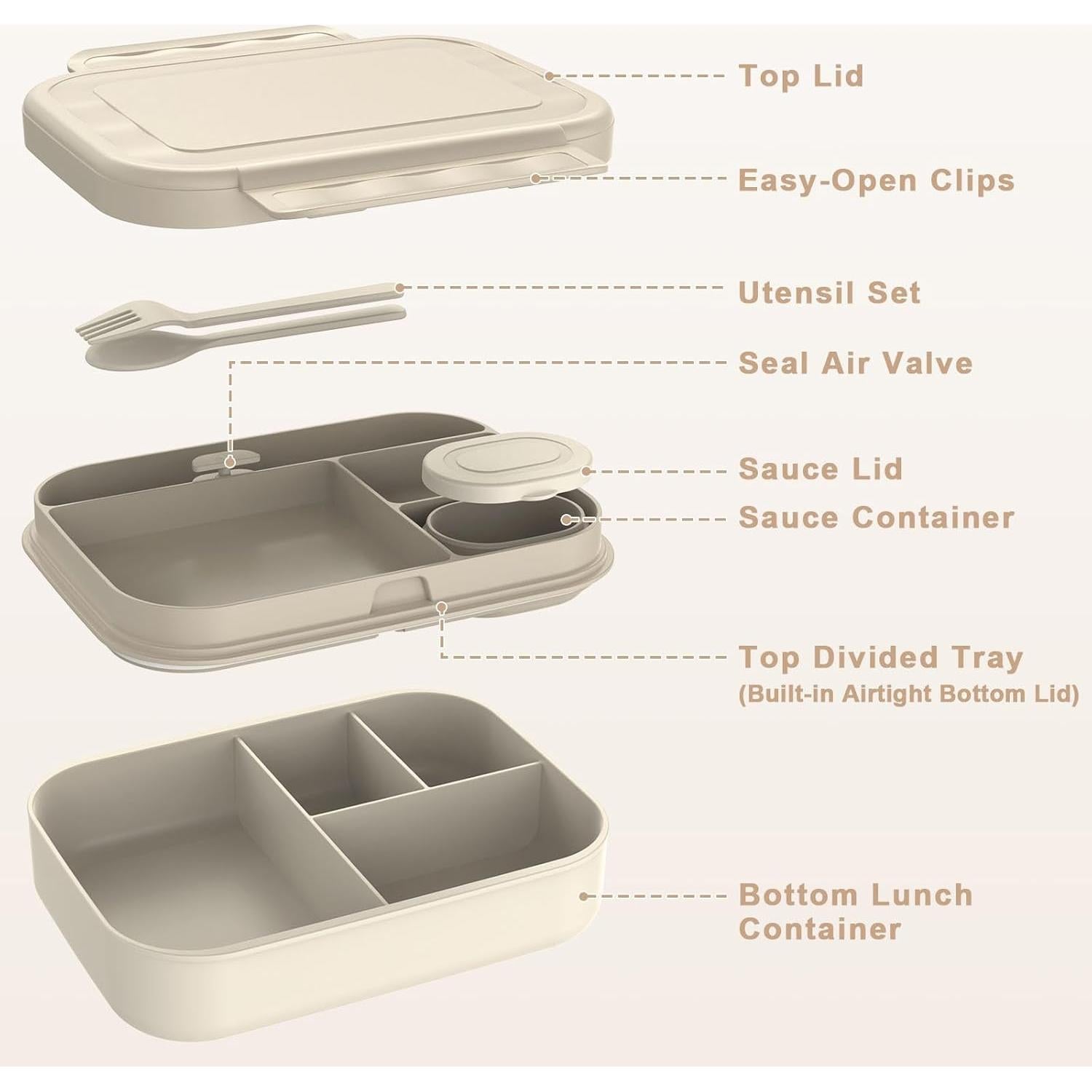 Caja Bento Apilable Caperci 1.25L 4 Compartimentos Moca