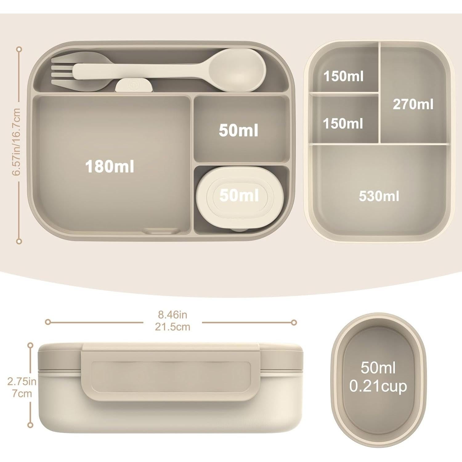 Caja Bento Apilable Caperci 1.25L 4 Compartimentos Moca