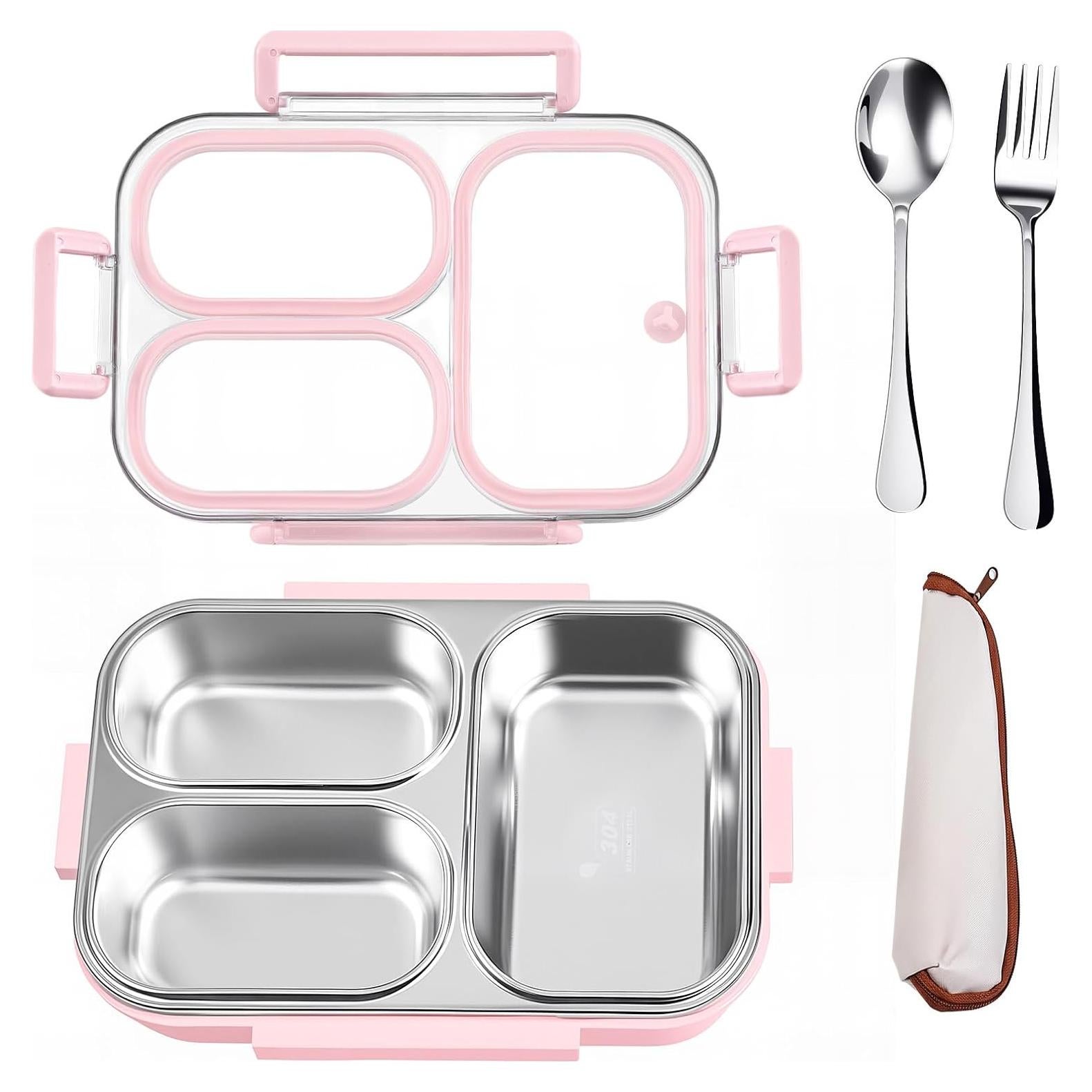 Caja Bento VACAID 25oz Acero Inoxidable Rosa 3 Compartimentos