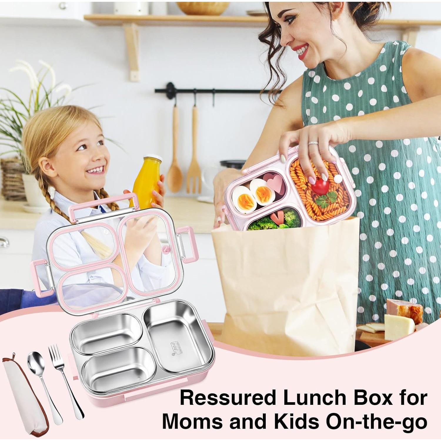 Caja Bento VACAID 25oz Acero Inoxidable Rosa 3 Compartimentos