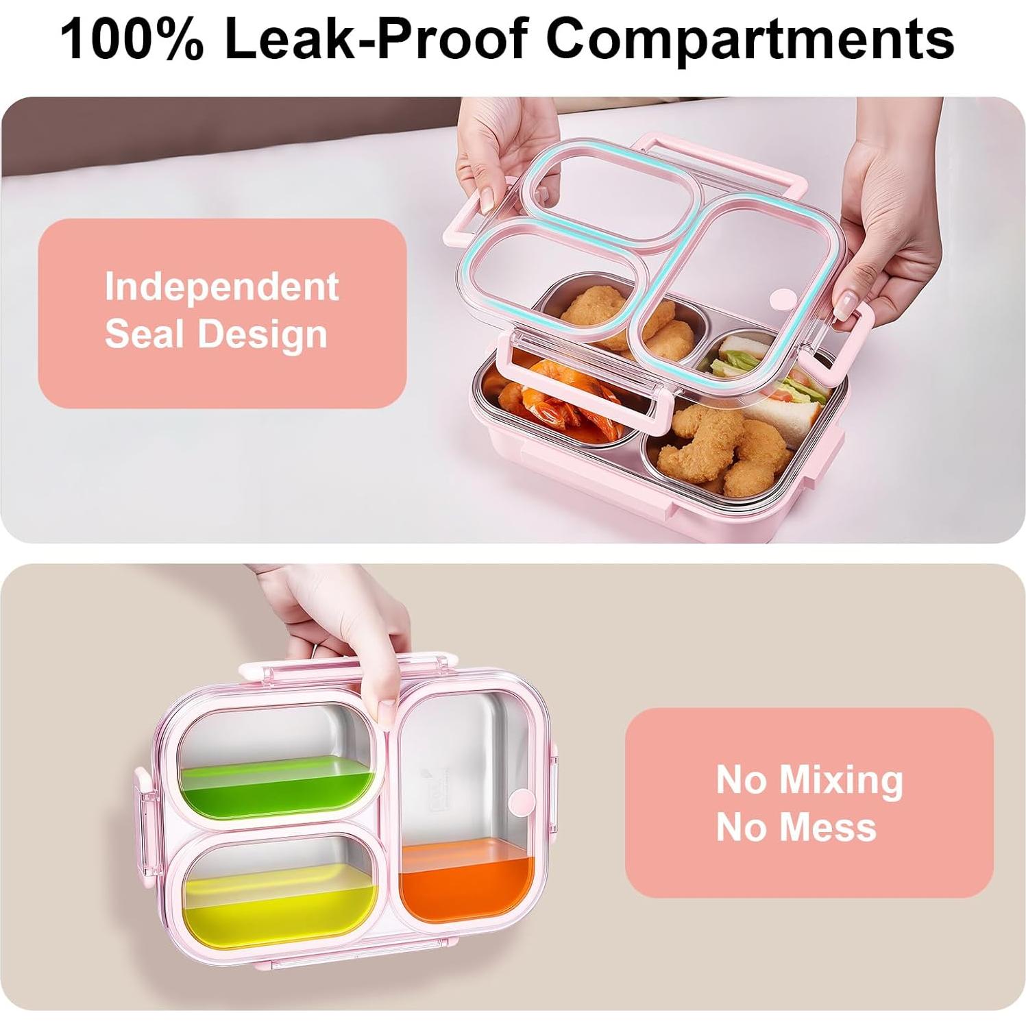 Caja Bento VACAID 25oz Acero Inoxidable Rosa 3 Compartimentos