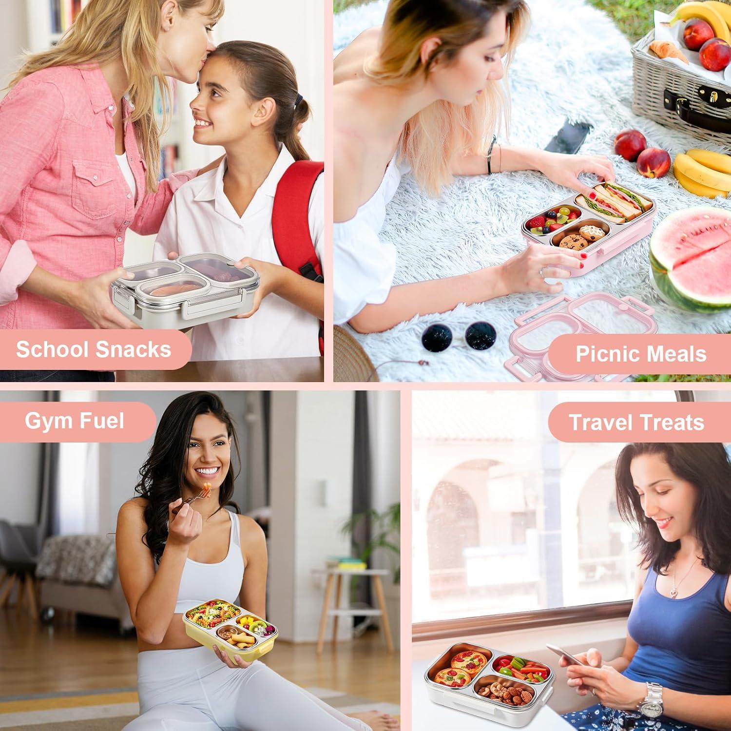 Caja Bento VACAID 25oz Acero Inoxidable Rosa 3 Compartimentos