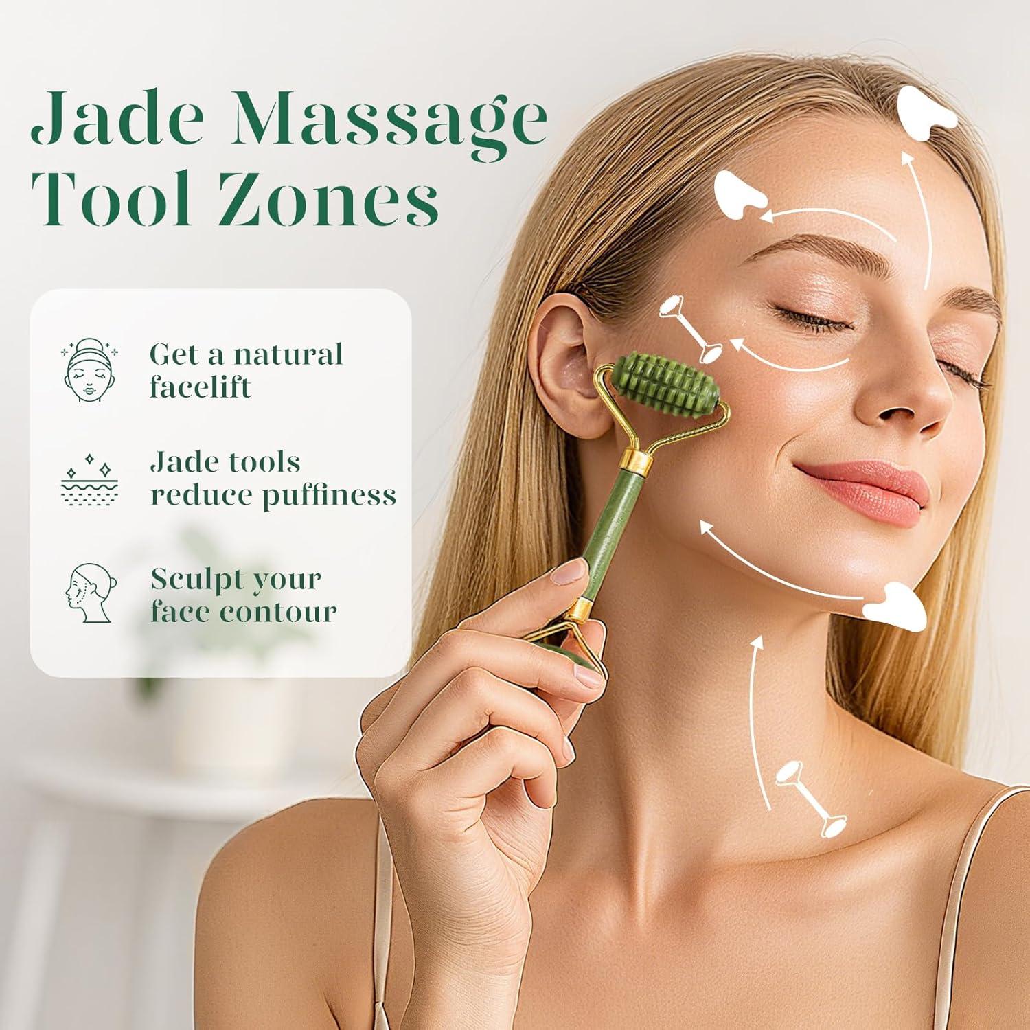 Rodillo de Jade BAIMEI y Gua Sha Verde para Cuidado Facial