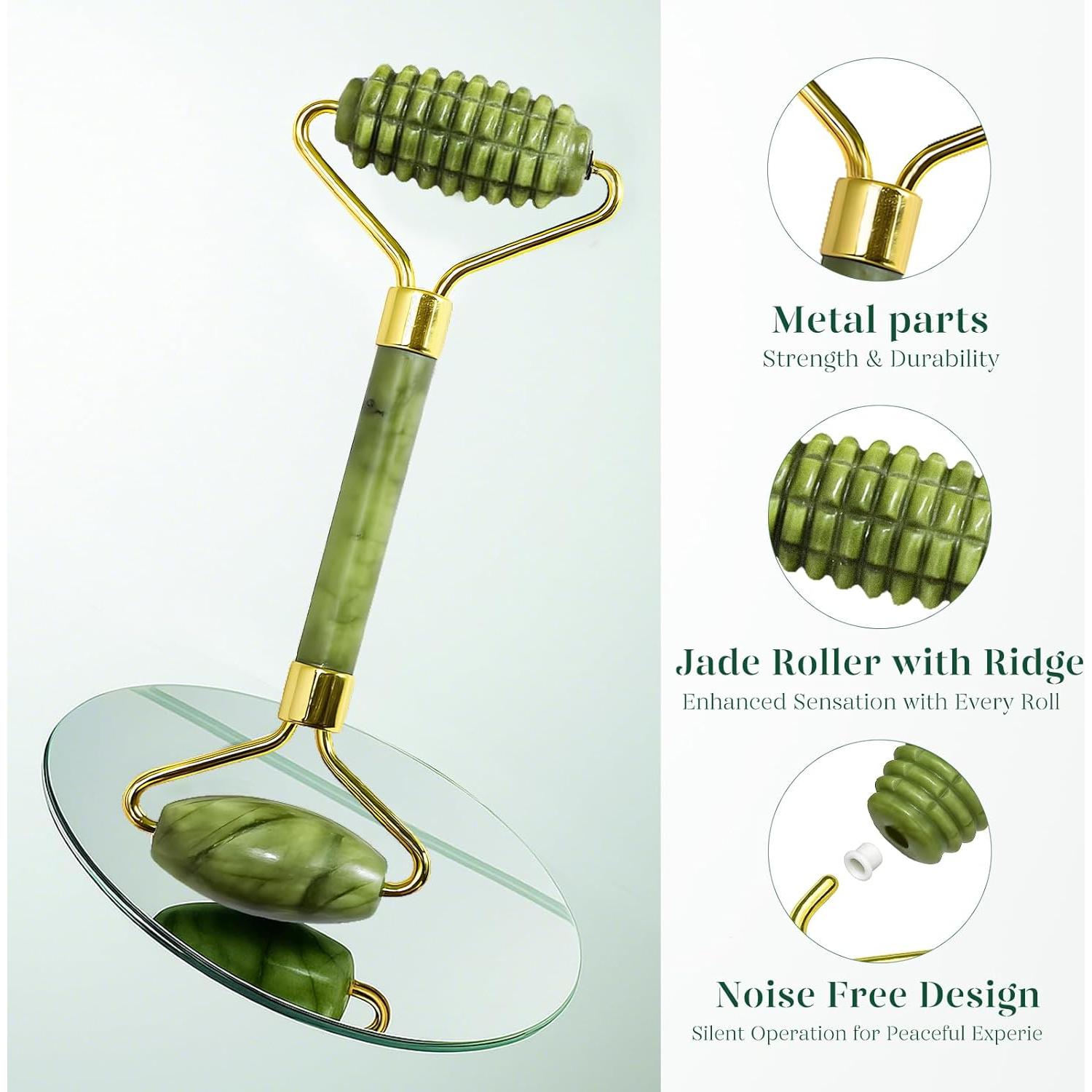 Rodillo de Jade BAIMEI y Gua Sha Verde para Cuidado Facial