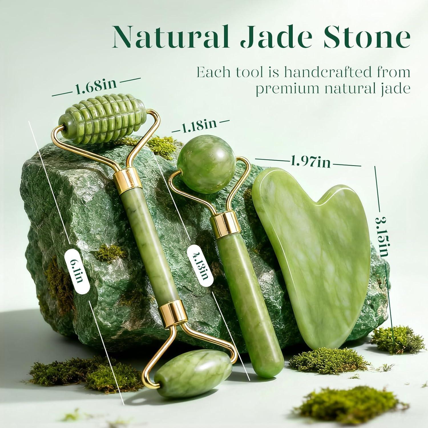 Rodillo de Jade BAIMEI y Gua Sha Verde para Cuidado Facial