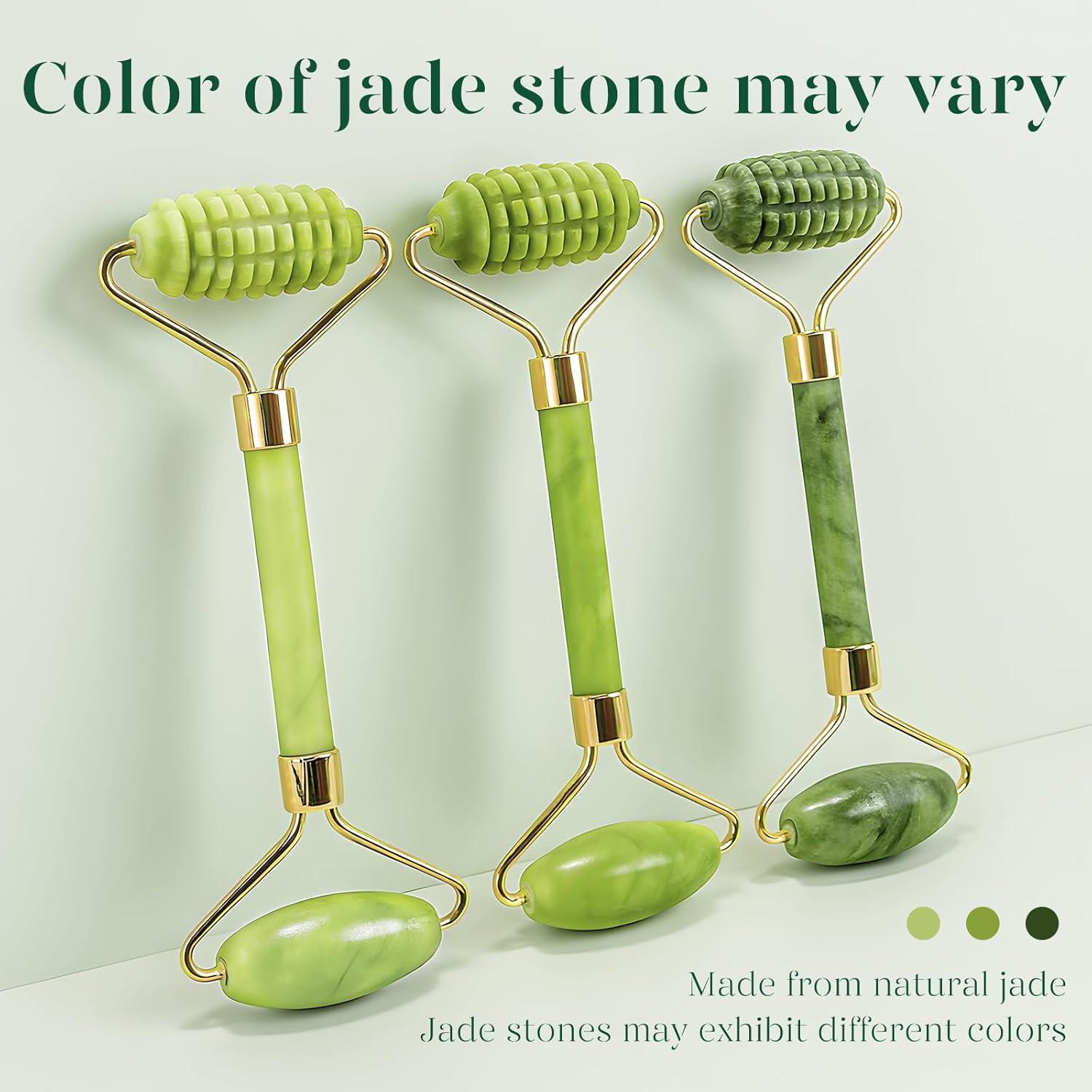 Rodillo de Jade BAIMEI y Gua Sha Verde para Cuidado Facial