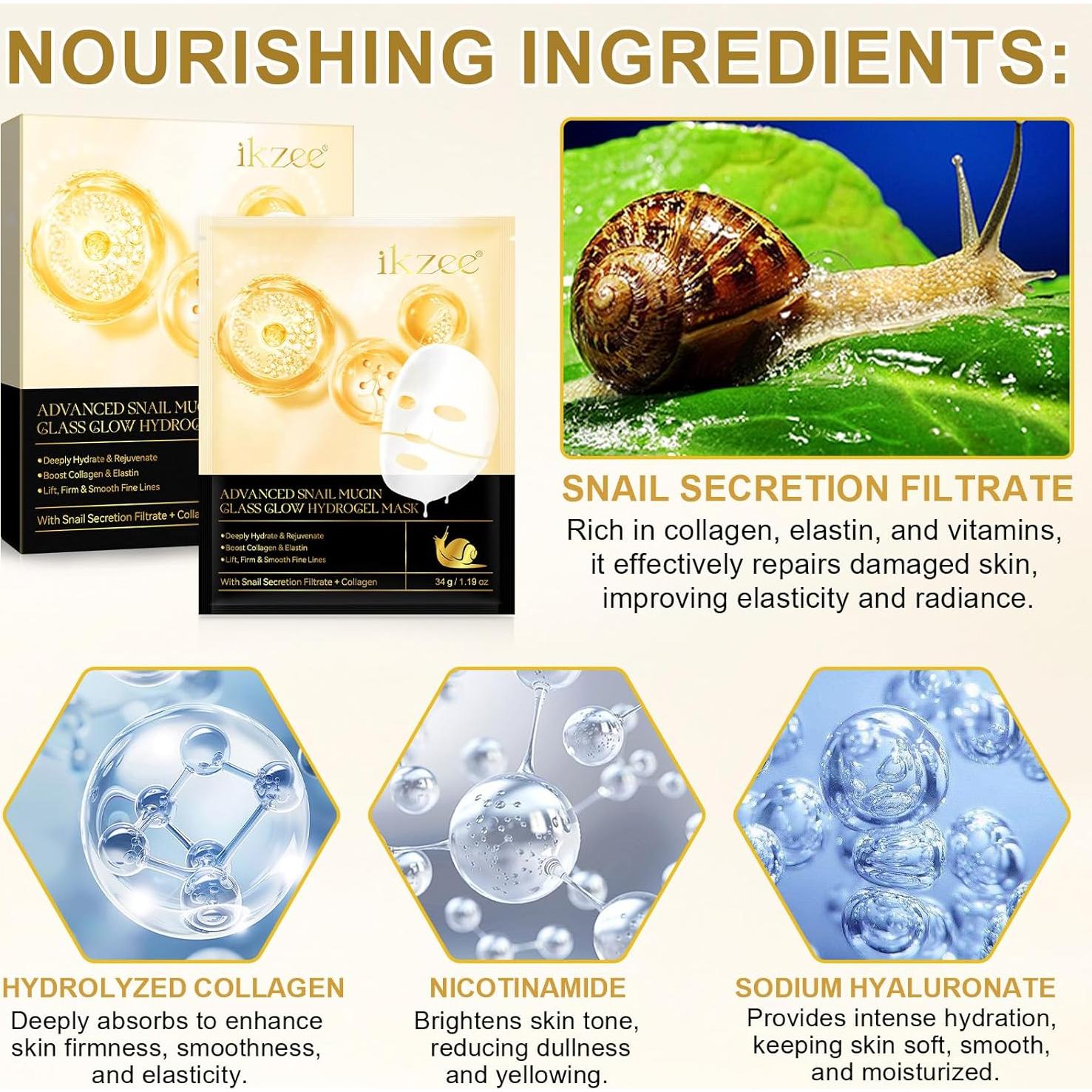 Mascarilla Hidratante de Hidrogel Mucina de Caracol 4ea