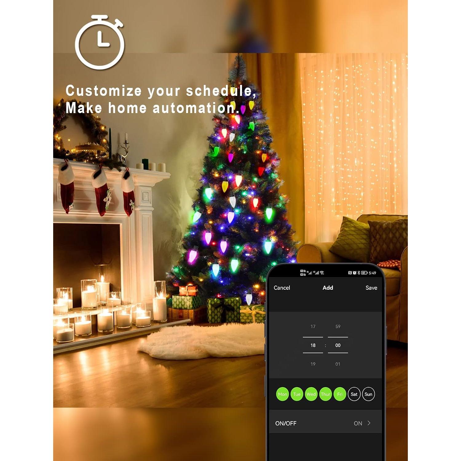 Luces de Navidad Exteriores HIITEN Smart RGB C9 24m 100 LEDs