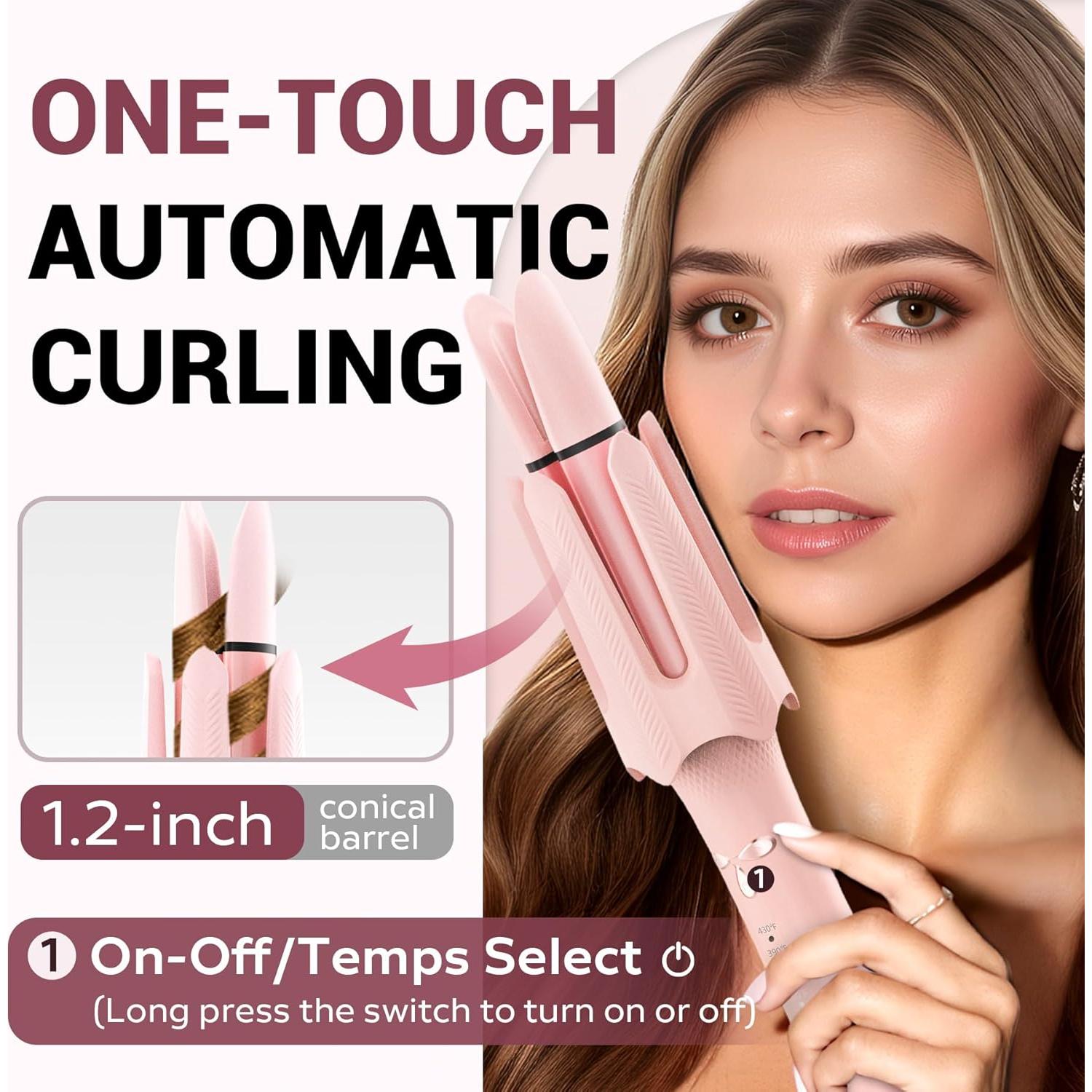 Rizador de Cabello Automático FlexiGlide Rosa 4 Temperaturas