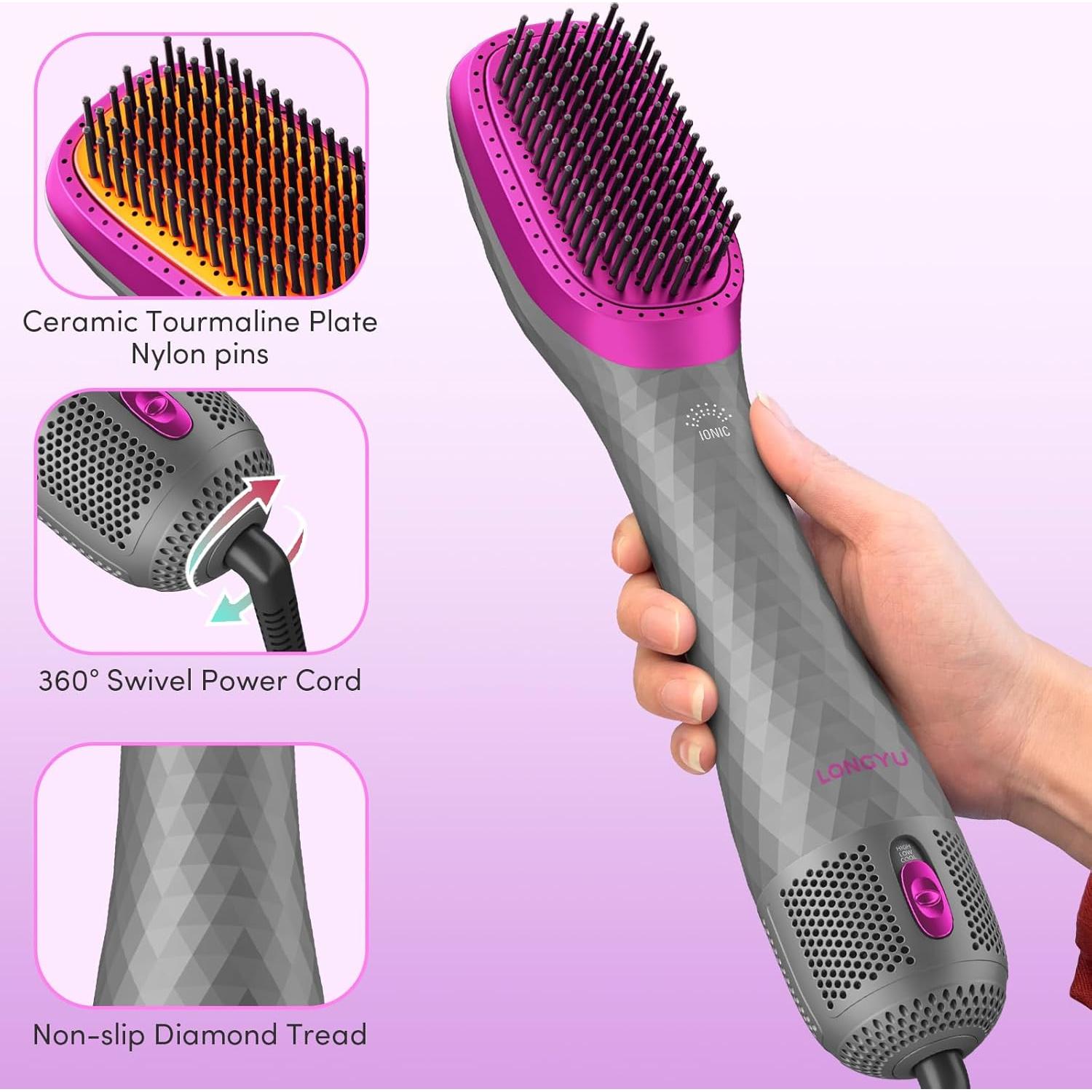 Cepillo Secador 3 en 1 Longyu 1200W Iónico Gris