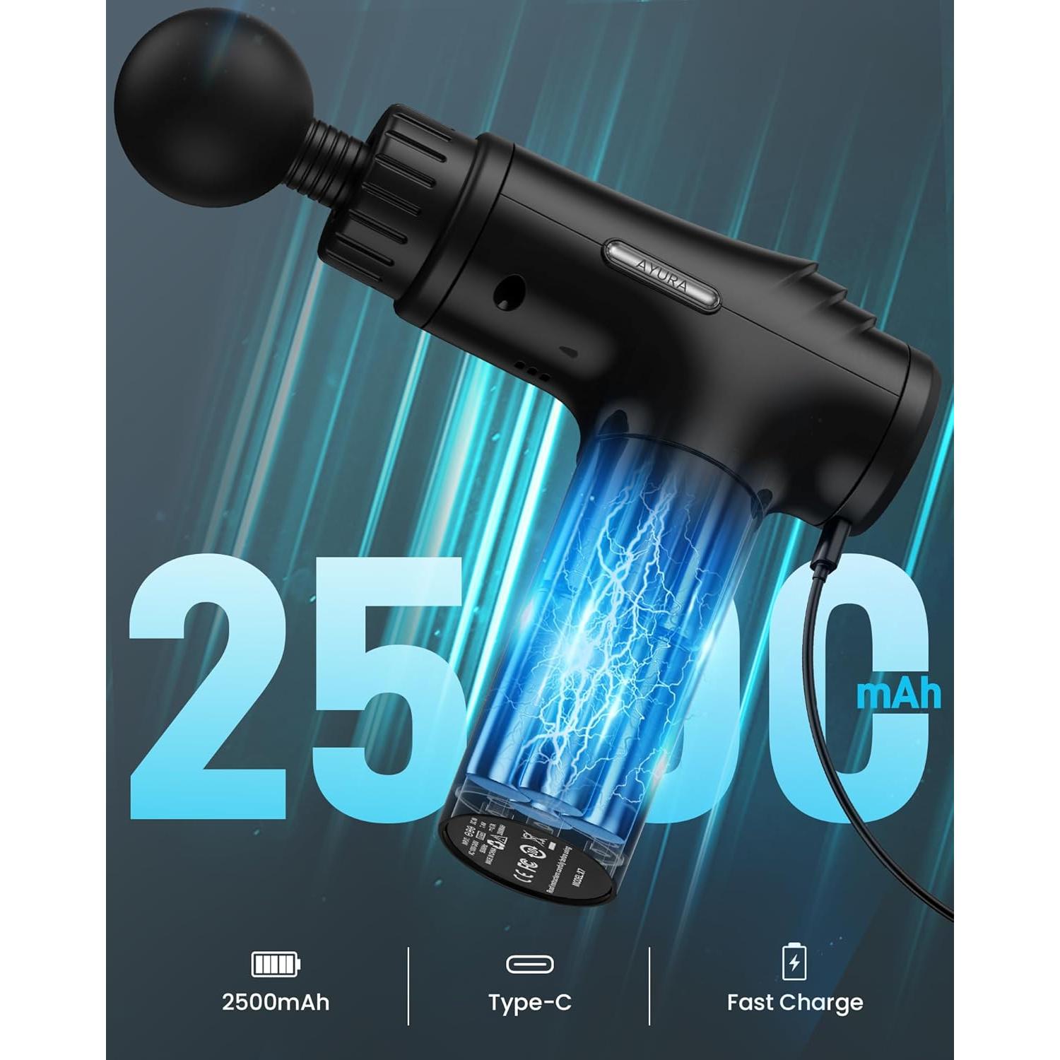 Pistola de Masaje AYURA MG7 Tejido Profundo 30 Velocidades